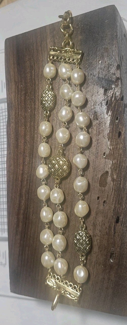 Joan Rivers Triple Strand Faux Pearl with Gold -Tone Toggle Closure Bracelet