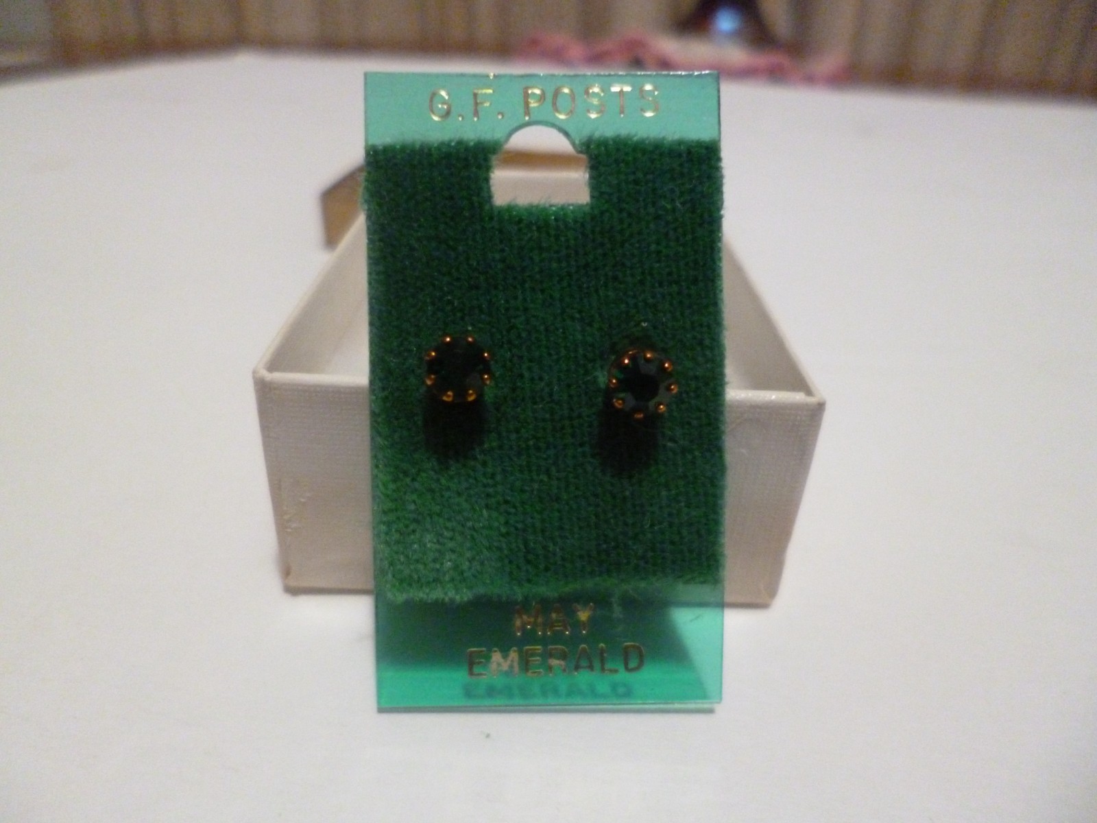 Vintage G F Posts May Emerald Pierced Earrings
