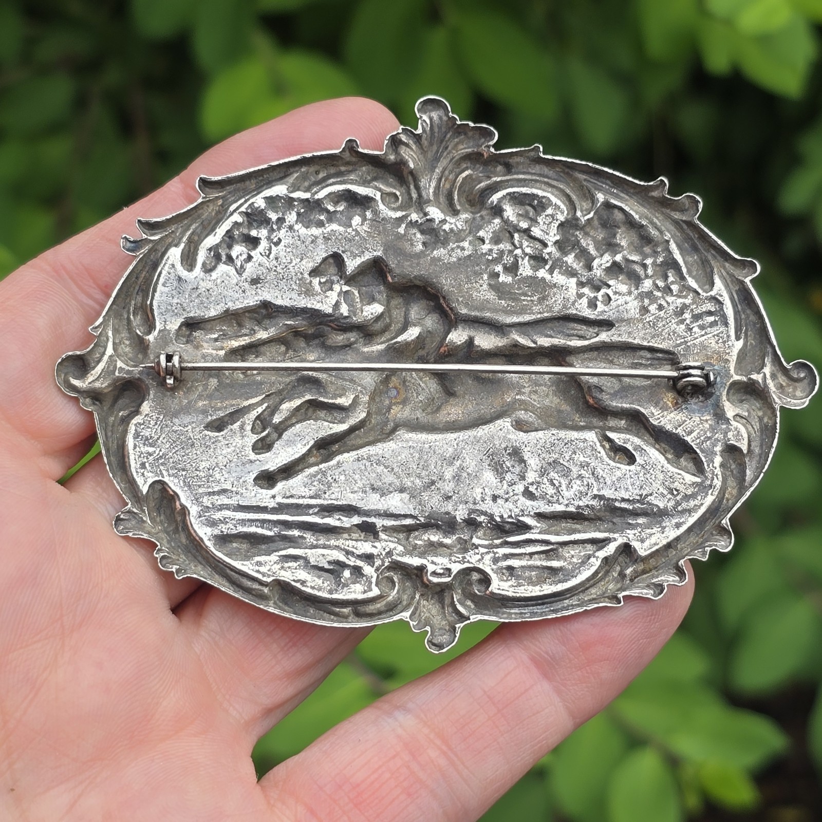 Large Statement Piece Vintage Silver Brooch Horse Derby Race Equestrian Kentucky
