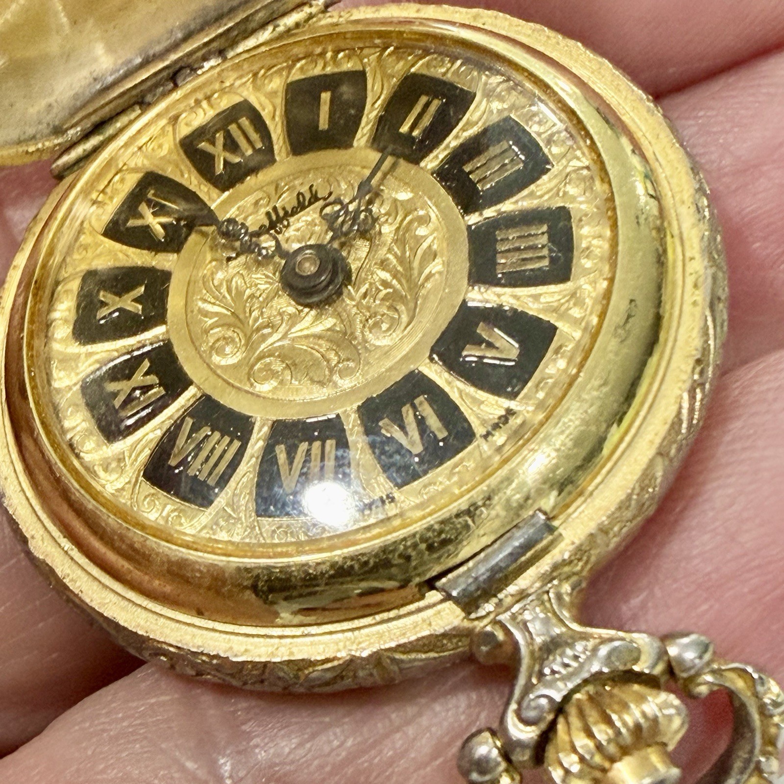 Vintage Sheffield Manual Wind Necklace Pocket Watch Two Tone RUNS!