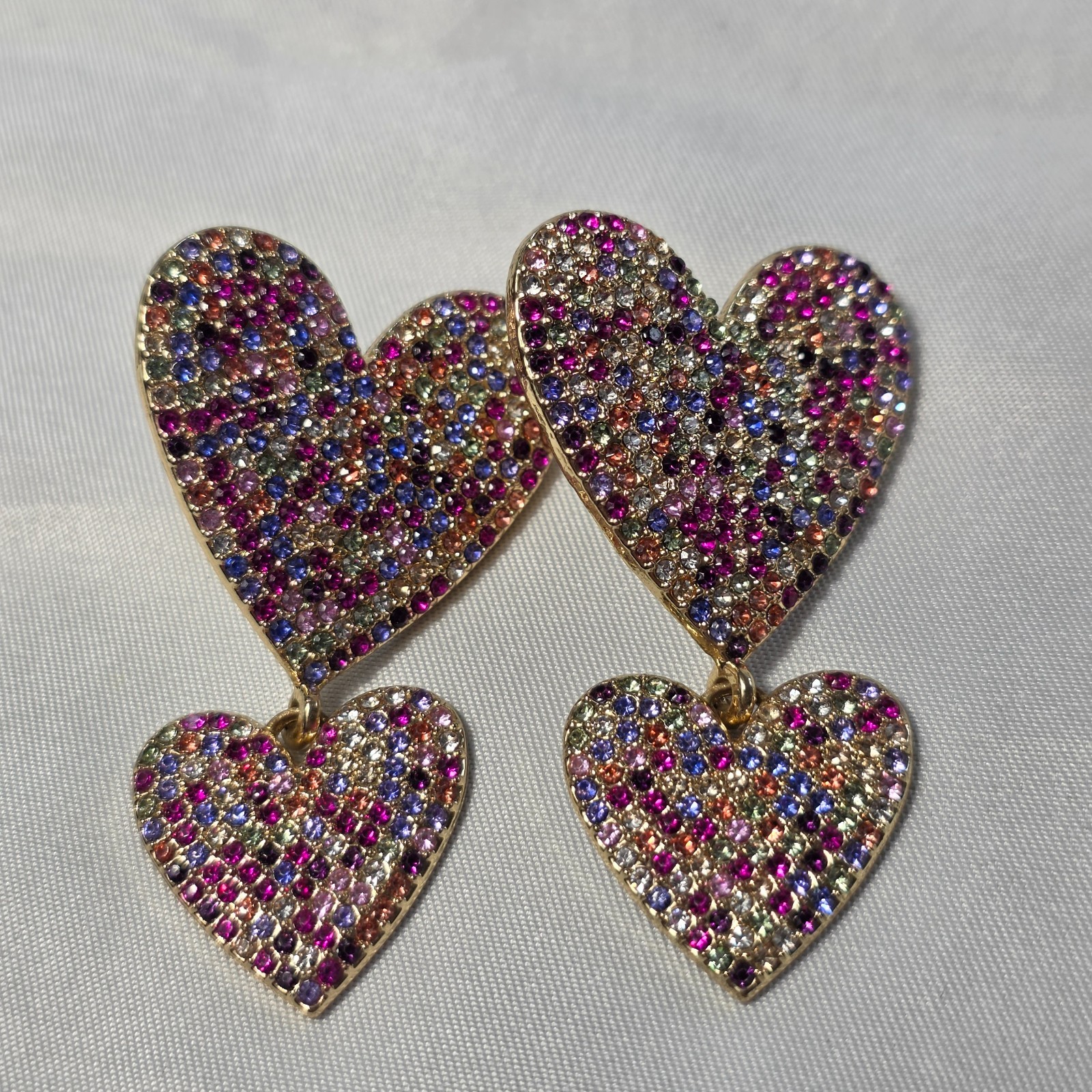 Sugarfix by Baublebar Double Heart Earrings Multicolored Rhinestone Crystals