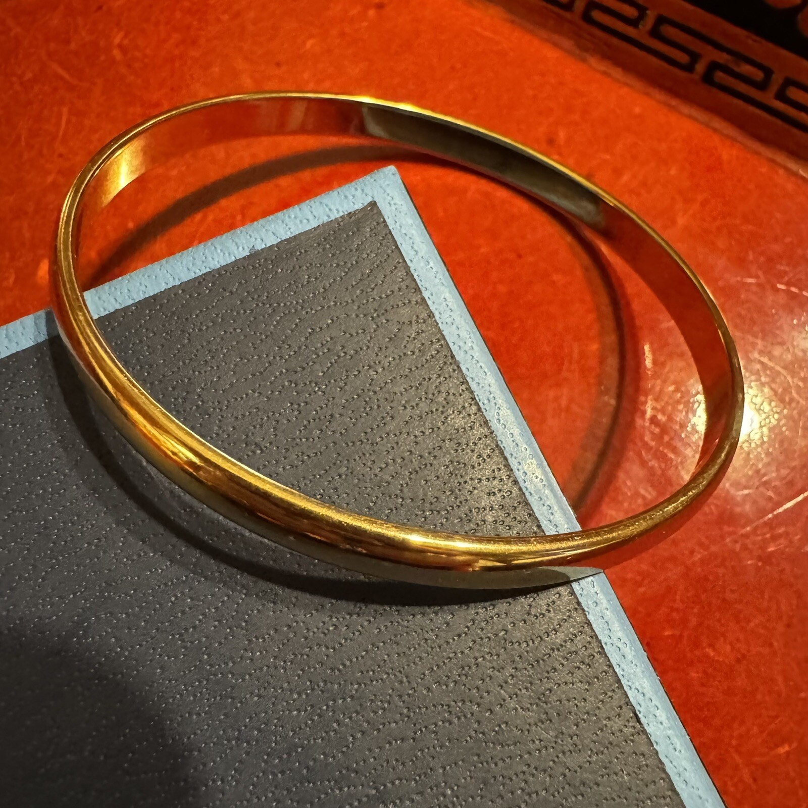 Vintage Monet Classic Gold Tone Bangle 7 1/4”, 5mm Wide