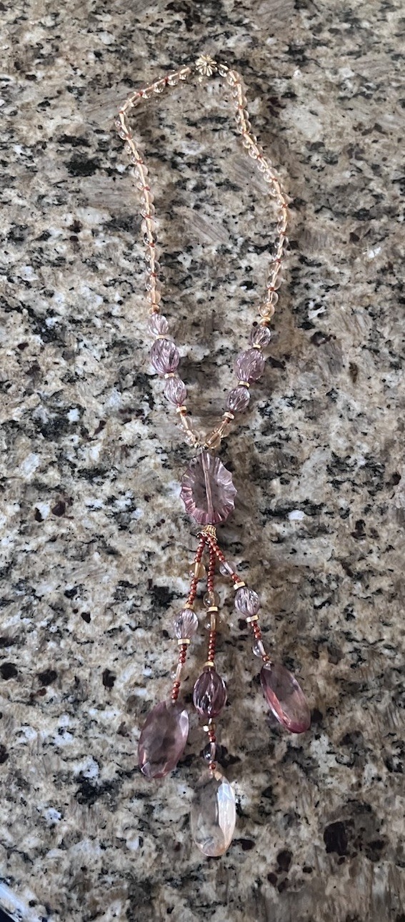 Vintage Lucite Faceted Beaded Blush Pink Tassel Necklace
