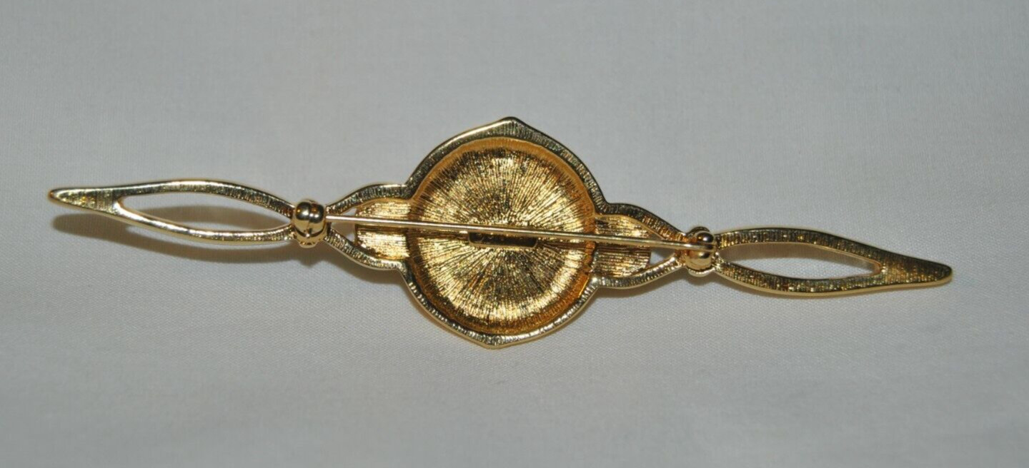 Monet Gold Tone Large Faux Pearl Bar Pin Brooch 4 in Long