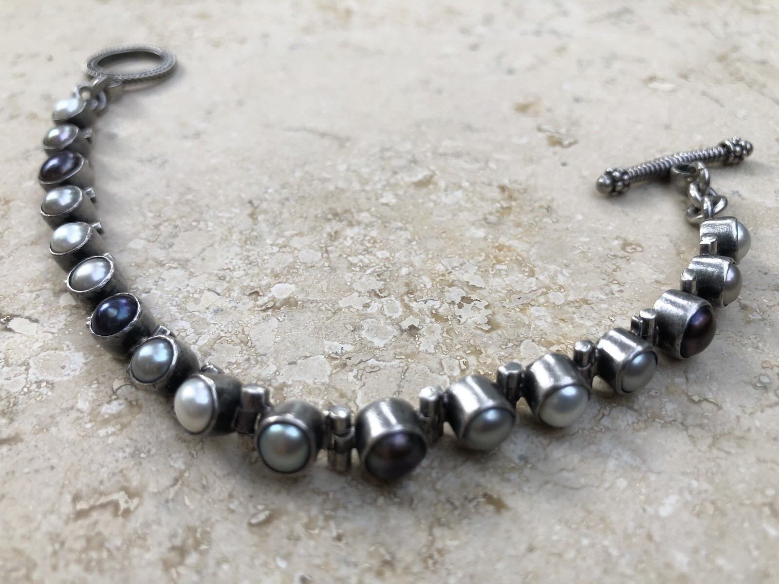 🤍✨Genuine VINTAGE STERLING SILVER Multicolor PEARL BRACELET ESTATE Jewelry✨🤍