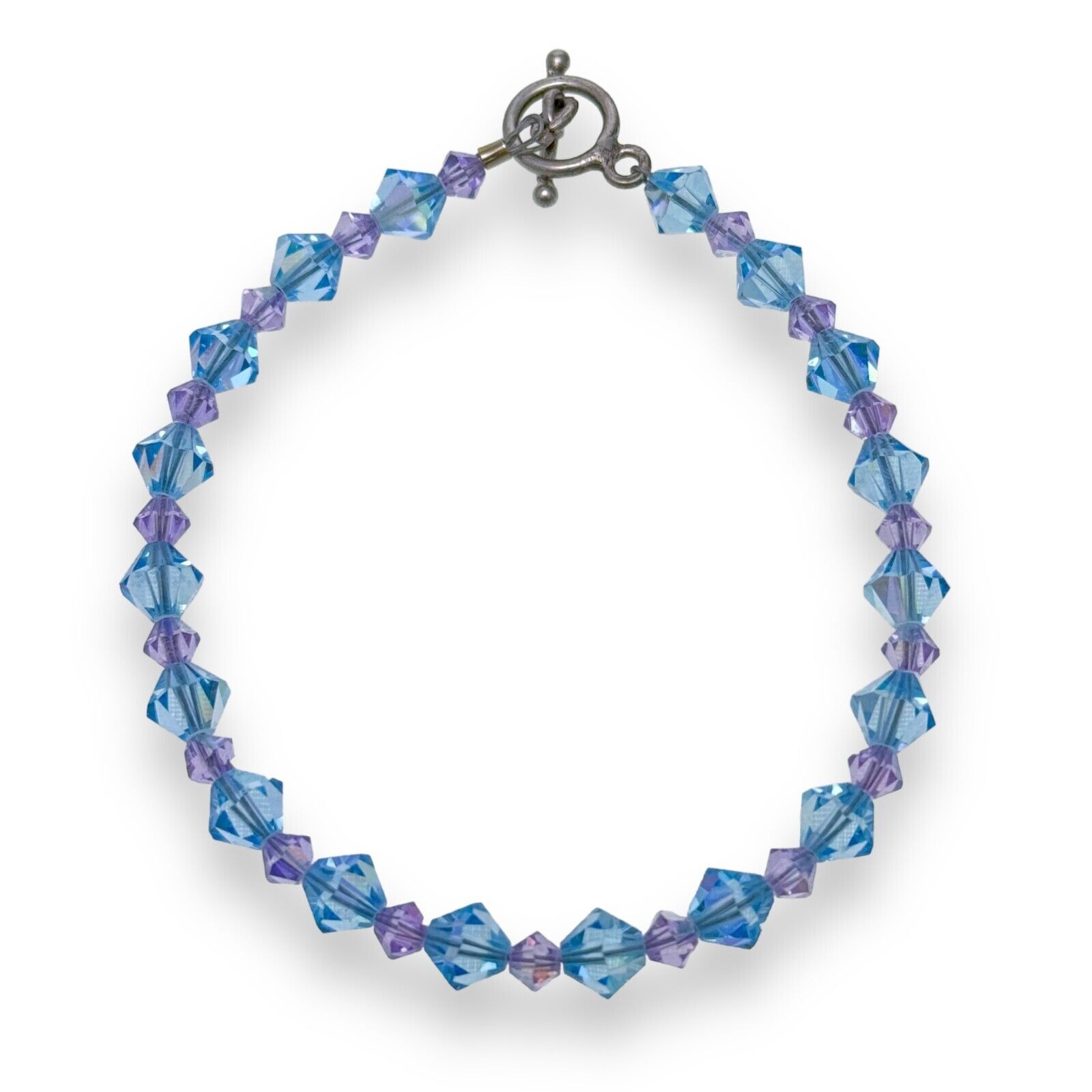 Purple Blue Crystal Beaded Bracelet | Vintage Sterling Silver 925 | 7″