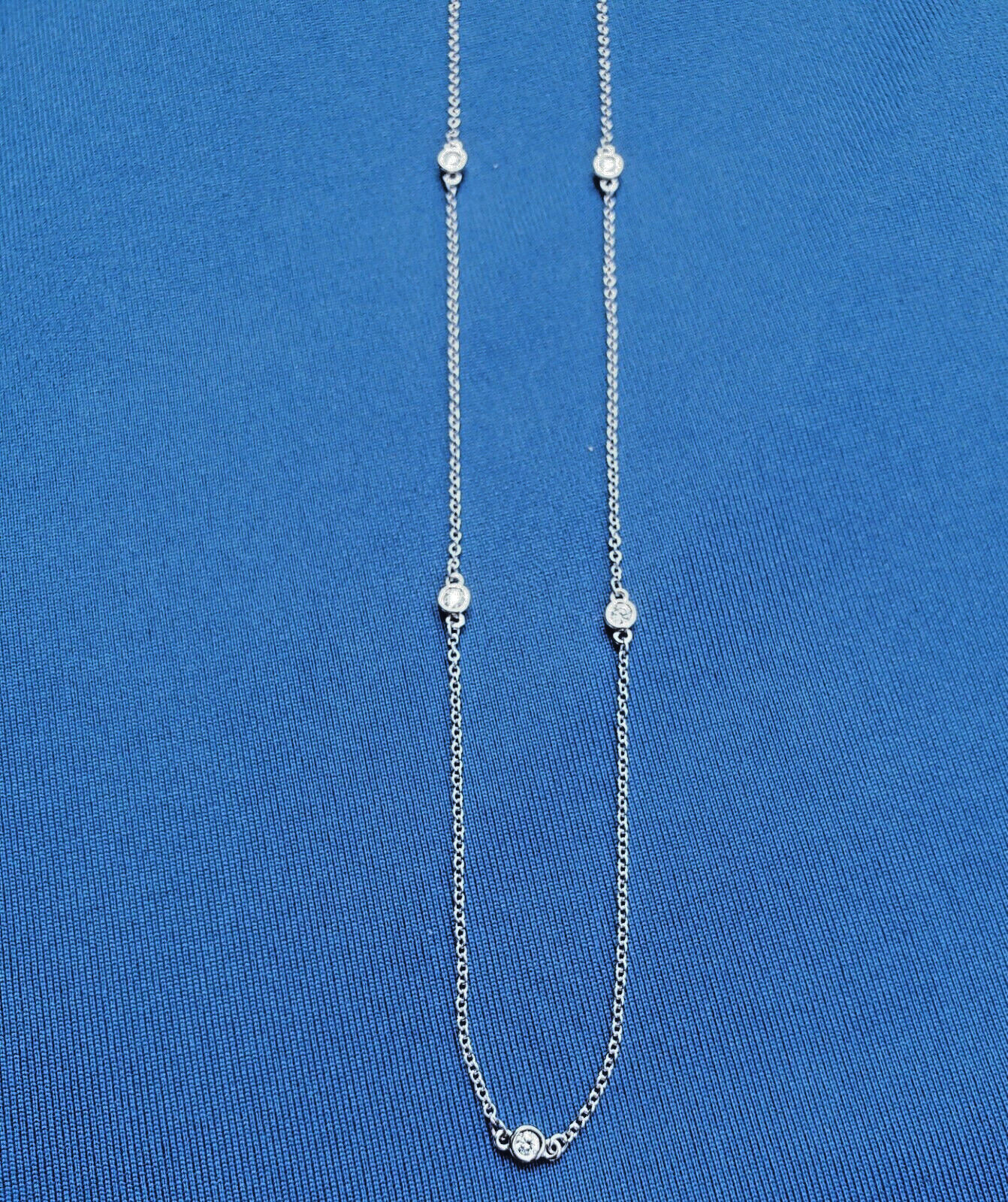 EARTH MINED DIAMOND Station Deco Necklace SOLID 14K WHITE GOLD Chain 24″ inch