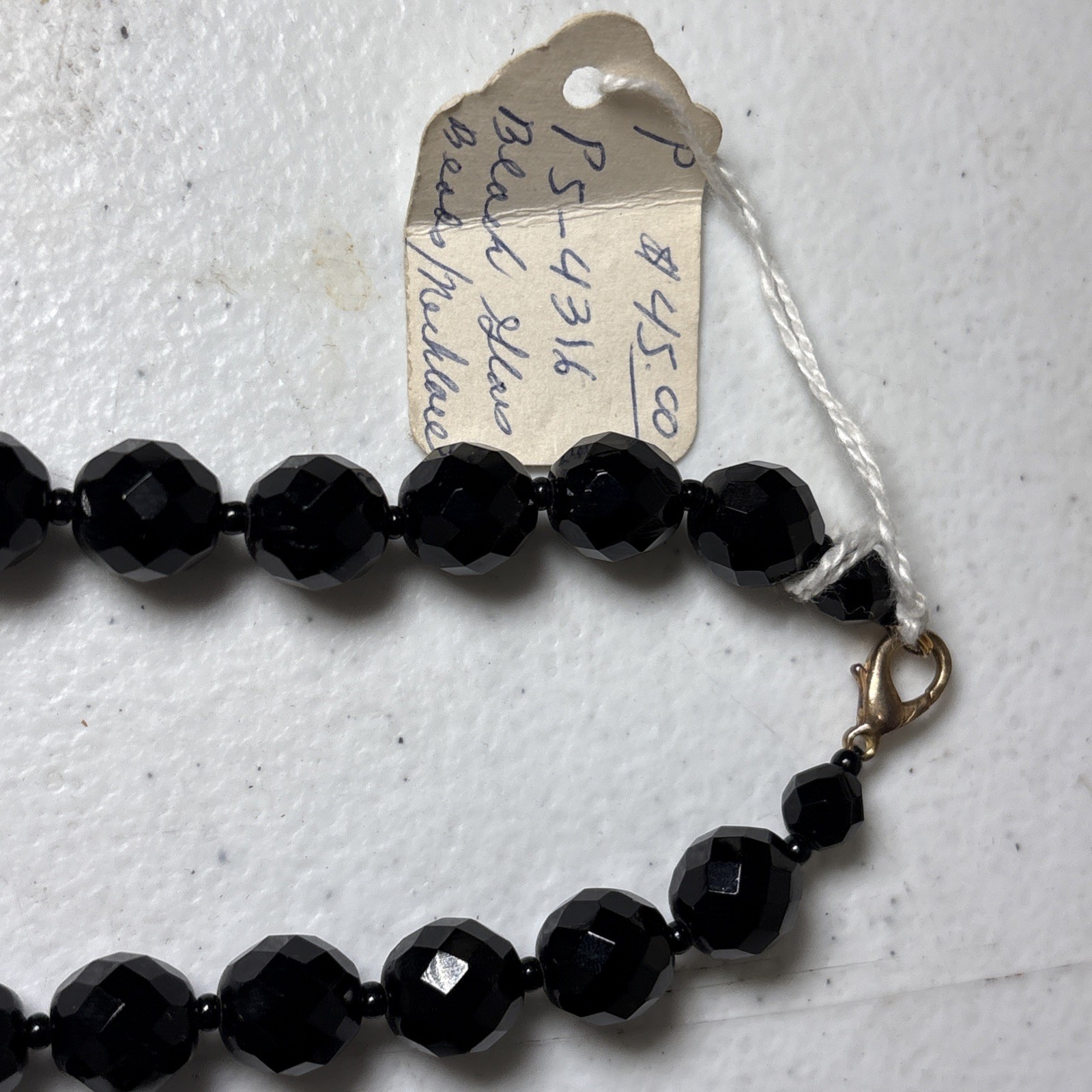 VINTAGE BLACK FACETED GLASS NECKLACE CLIP GLASS EARRINGS SET ESTATE 50’s 60’s