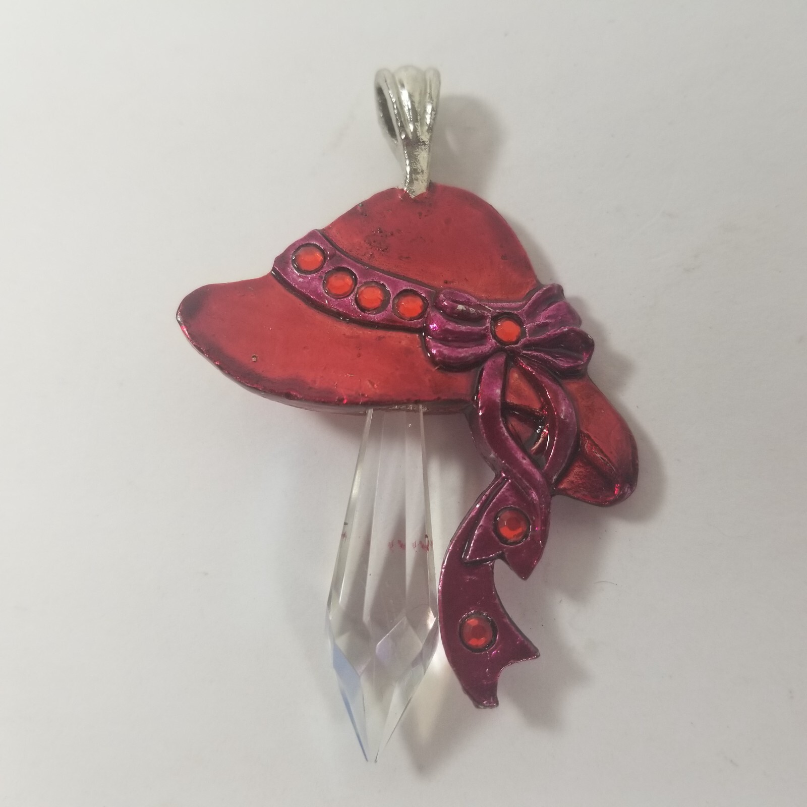 Red Hat Society Vintage Pendant Rhinestones Purple Bow