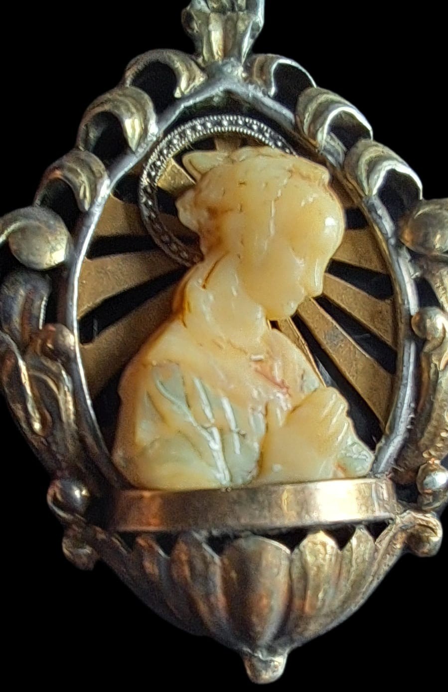 Fine Antique Art Deco Silver Gold Madonna Virgin Mary and Jesus Pendant Ca 1930