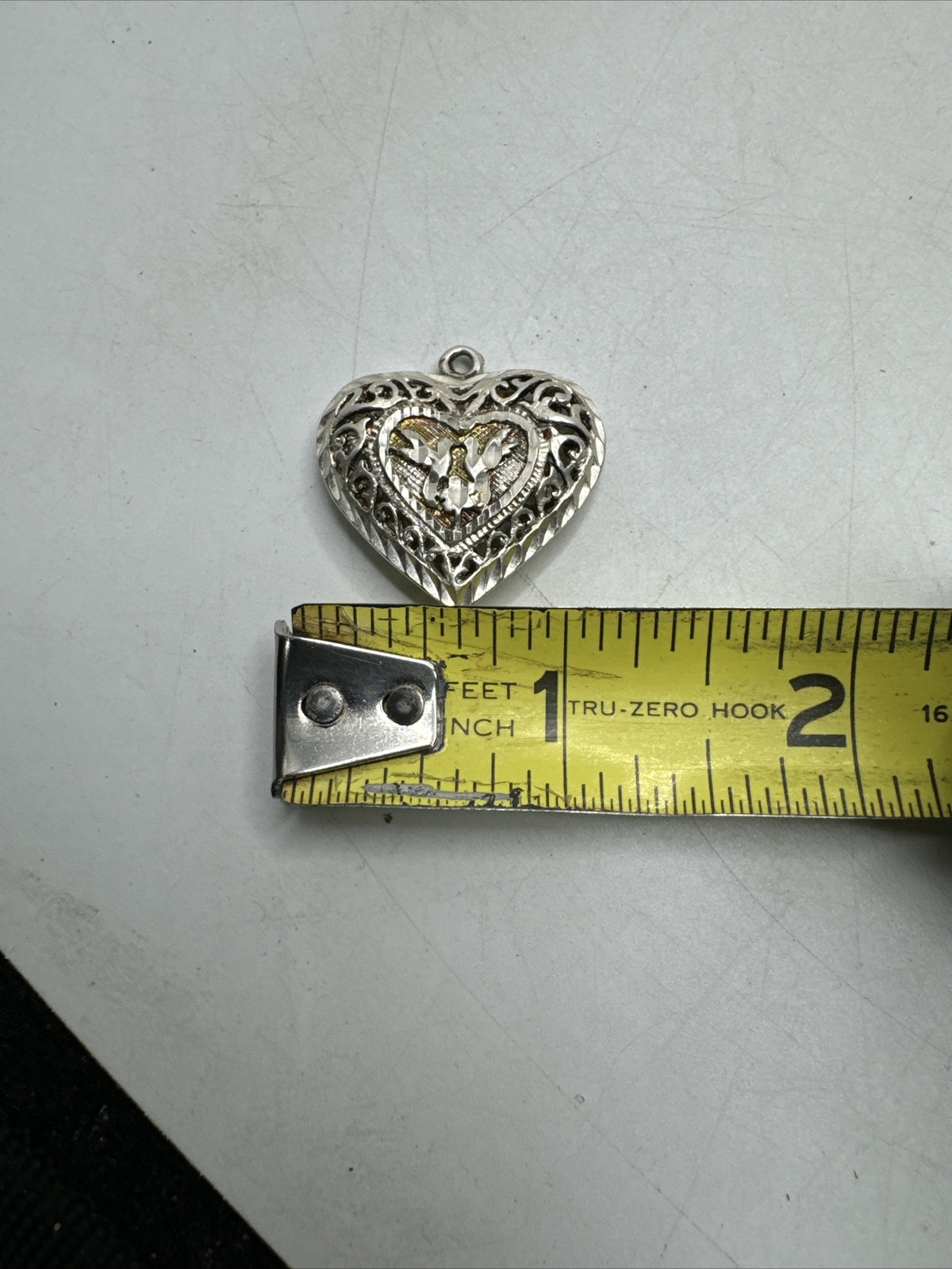 Vintage Sterling Heart Pendant Puffy Heart Filigree Pierced Carved 1” About 6g