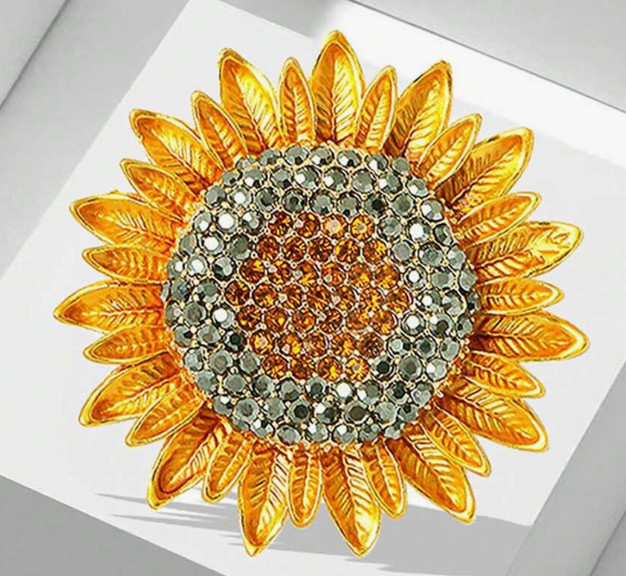 BROOCH-Full Crystal Sunflower Brooch, 1 1/2 Inches Across