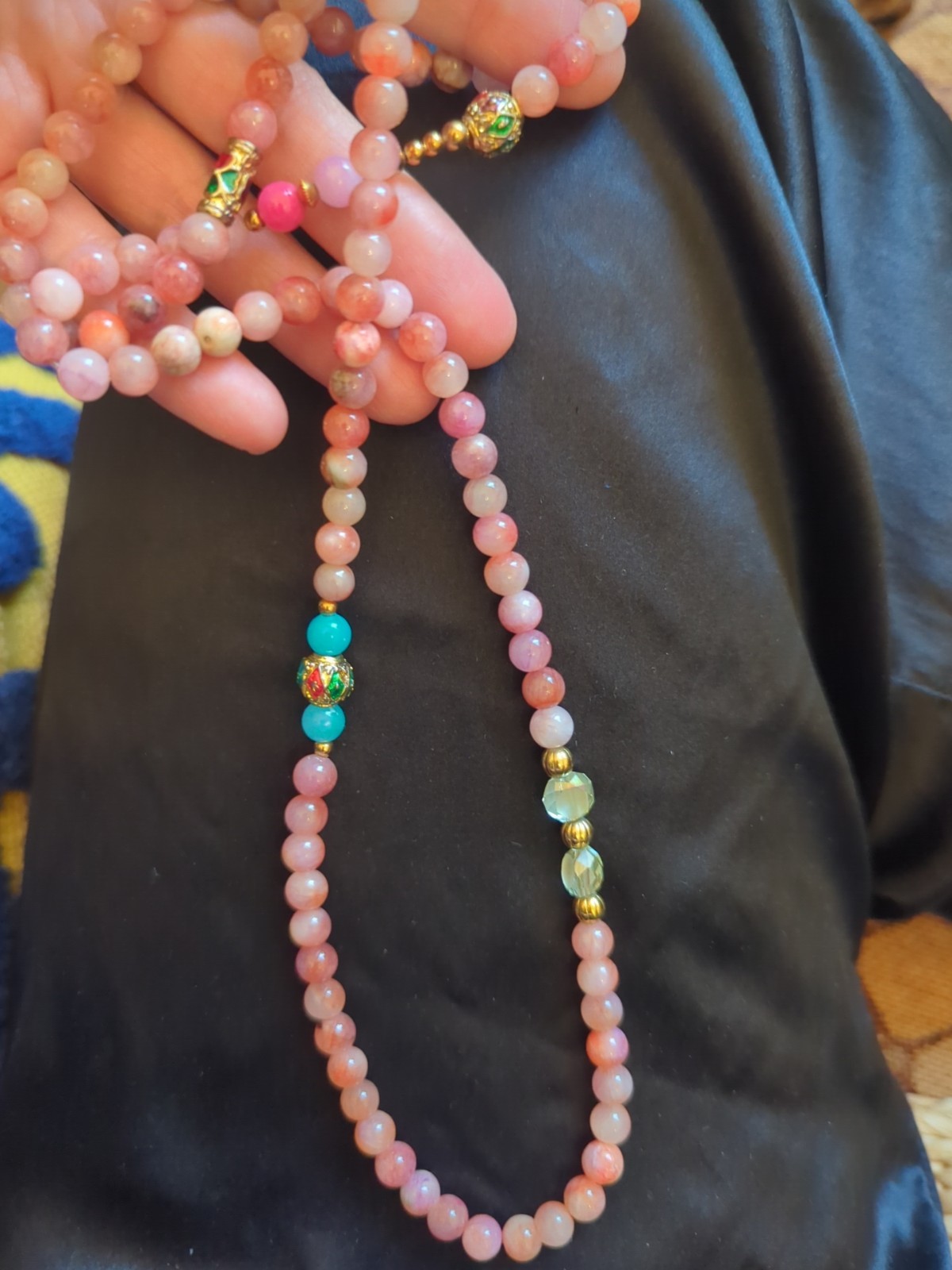 Pink Quartz Long Necklace Stunning Handmade