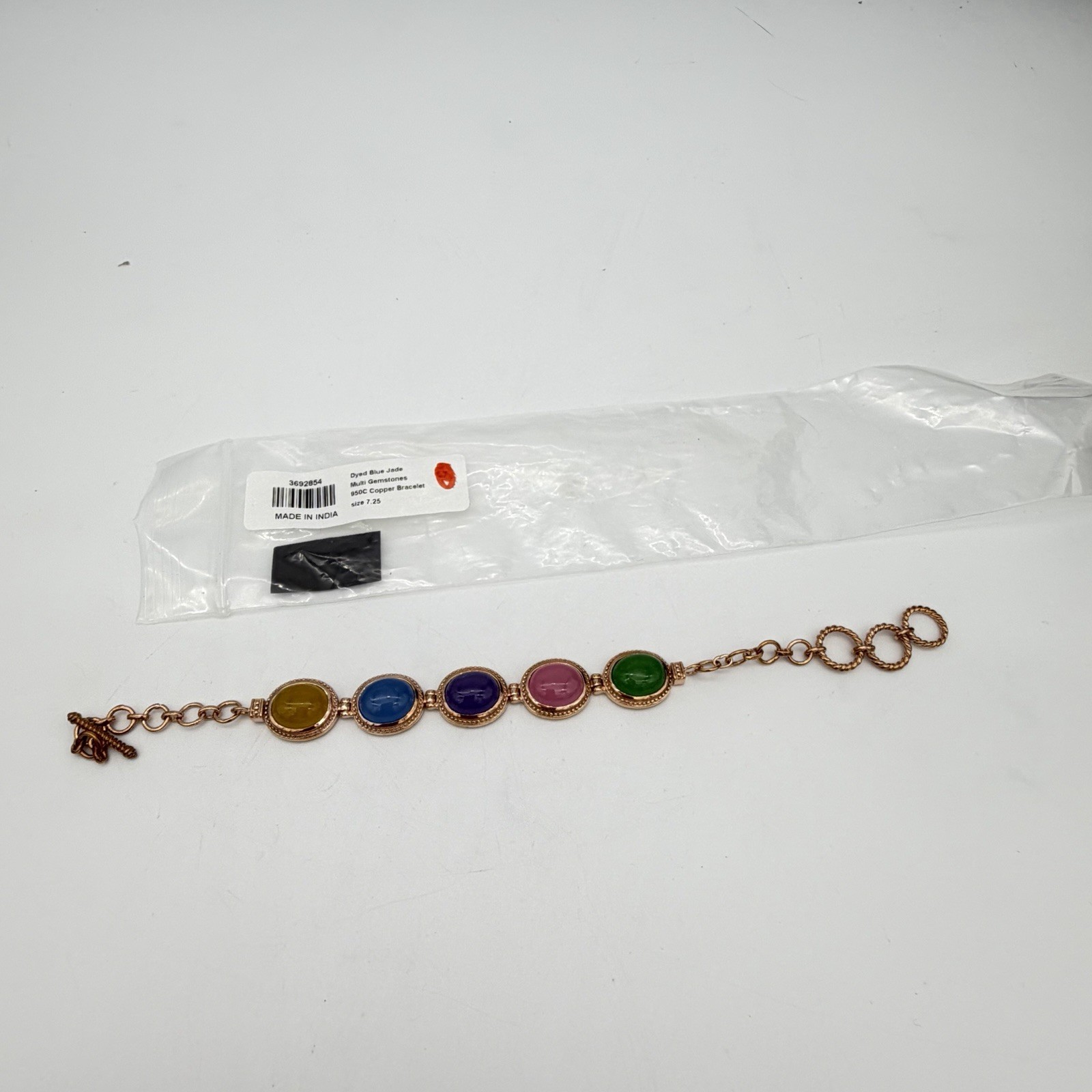 Vtg Jade Multi Colored Tennis Bracelet Solid Copper QVC Or HSN Jewelry Estate