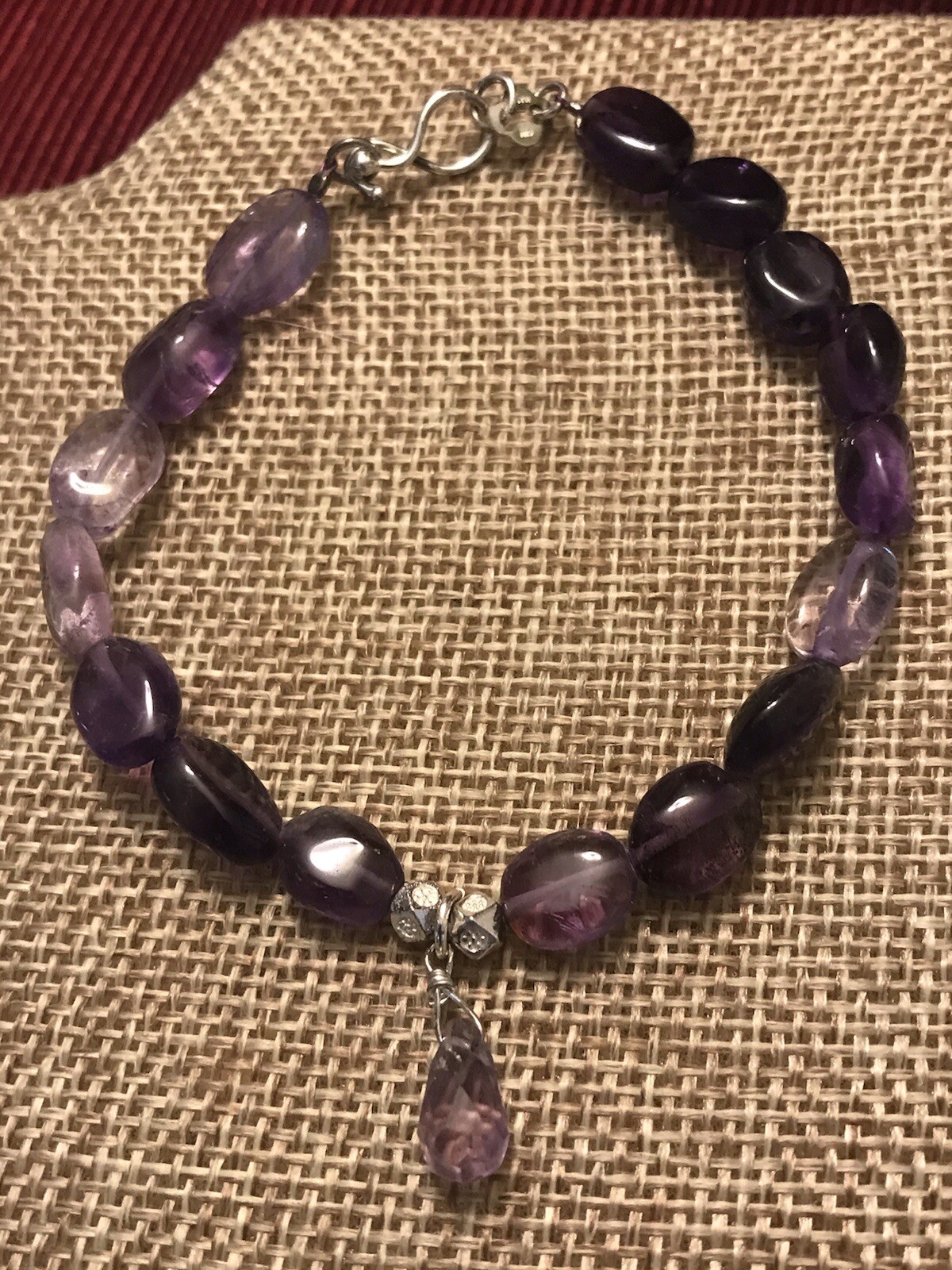 ESTATE ARTISAN “TH” AMETHYST NECKLACE 17-18” & BRACELET 7.5” SET STERLING SILVER