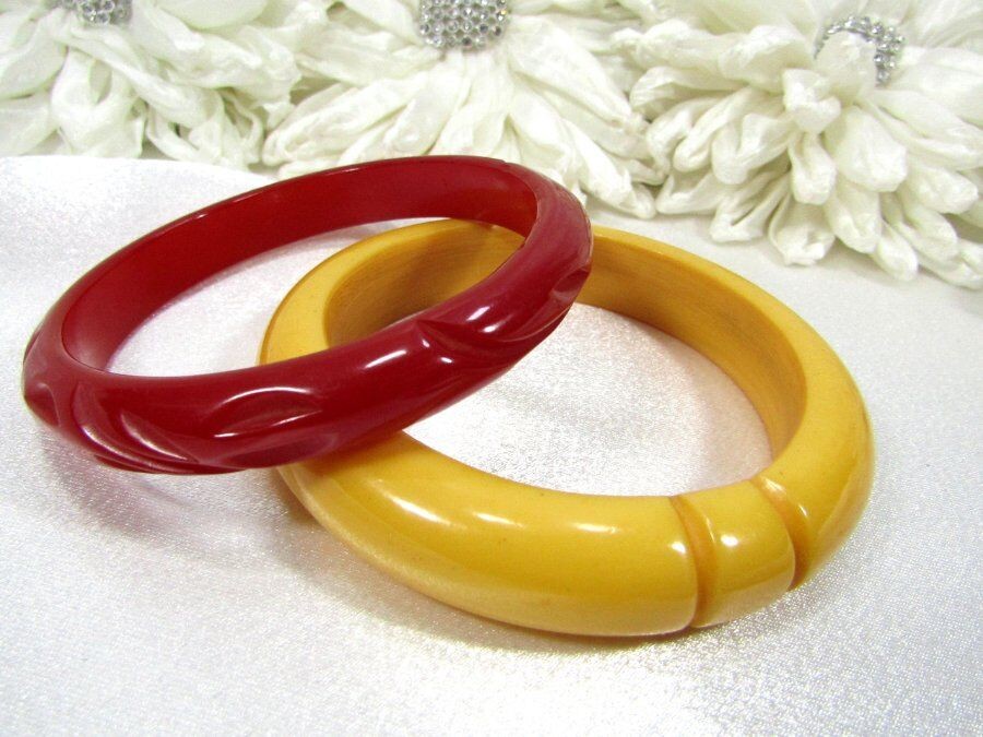 Vintage Bakelite Lot of 6 Pcs 4 Bangle Bracelet Some Carved Hoop Earrings Ring