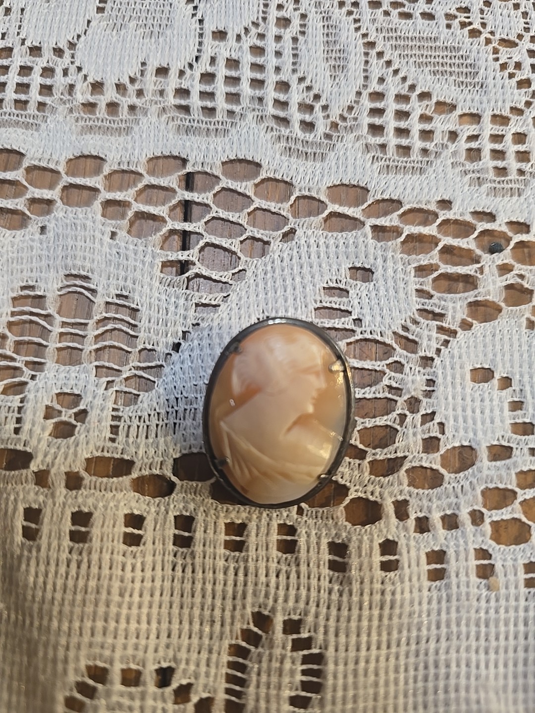 Antique VTG Sterling Silver 925 Carved Cameo Brooch Pin 1″
