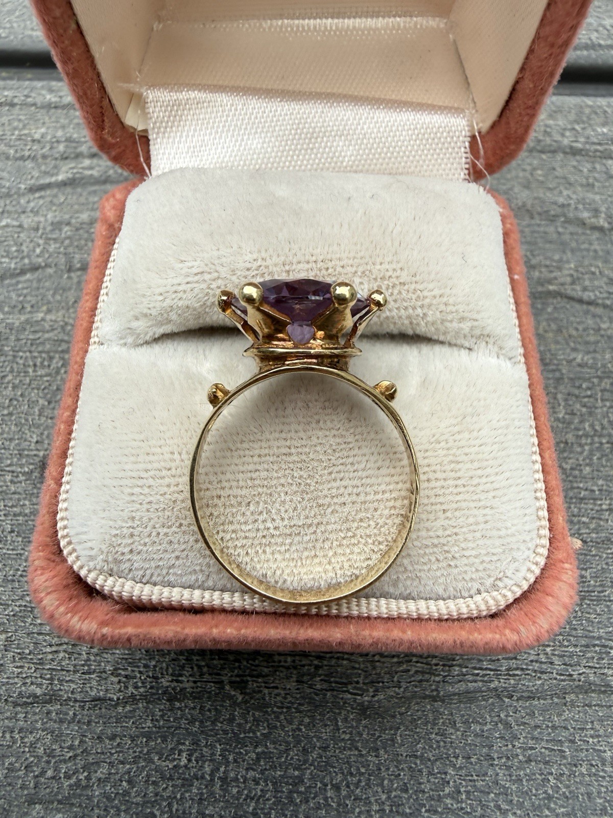 Vintage 14k Yellow Gold 4Ct+ Synthetic Color Change Sapphire Cocktail Ring Sz 7