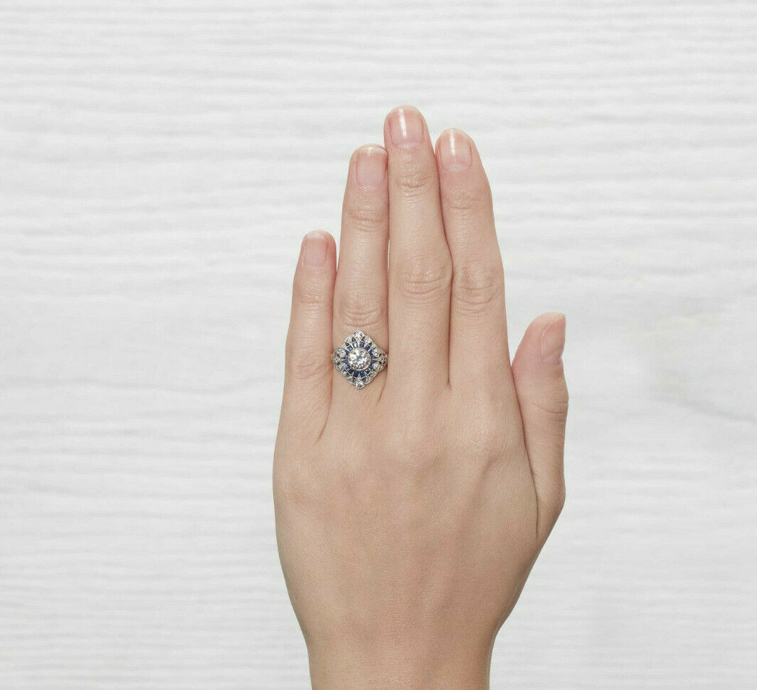 Vintage Art Deco 1.53Ct White Round CZ Engagement Ring 925 Sterling Silver