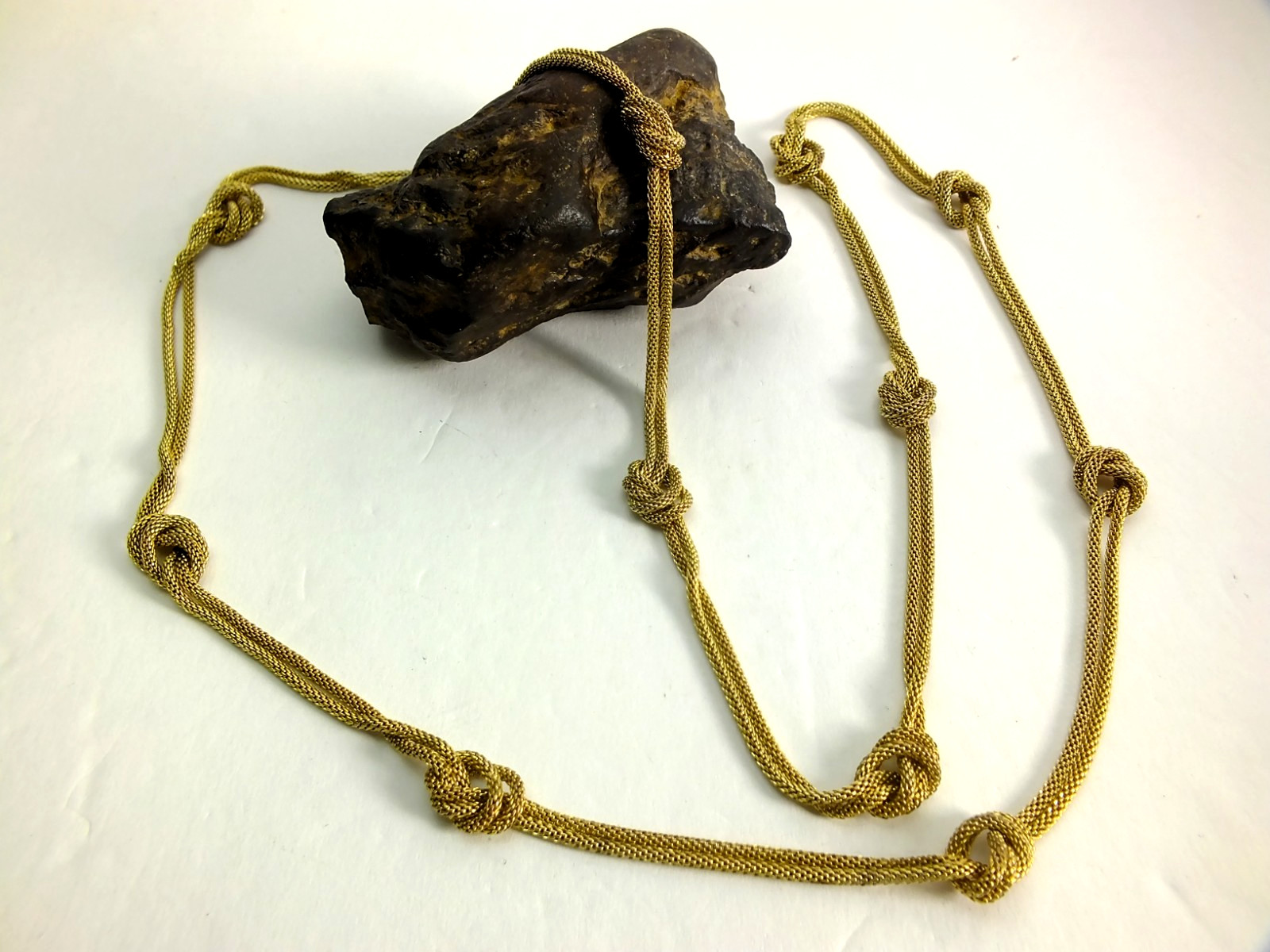 Vintage 35″ Double Strand Gold Tone/Plated Woven Knot Necklace – 28 grams.