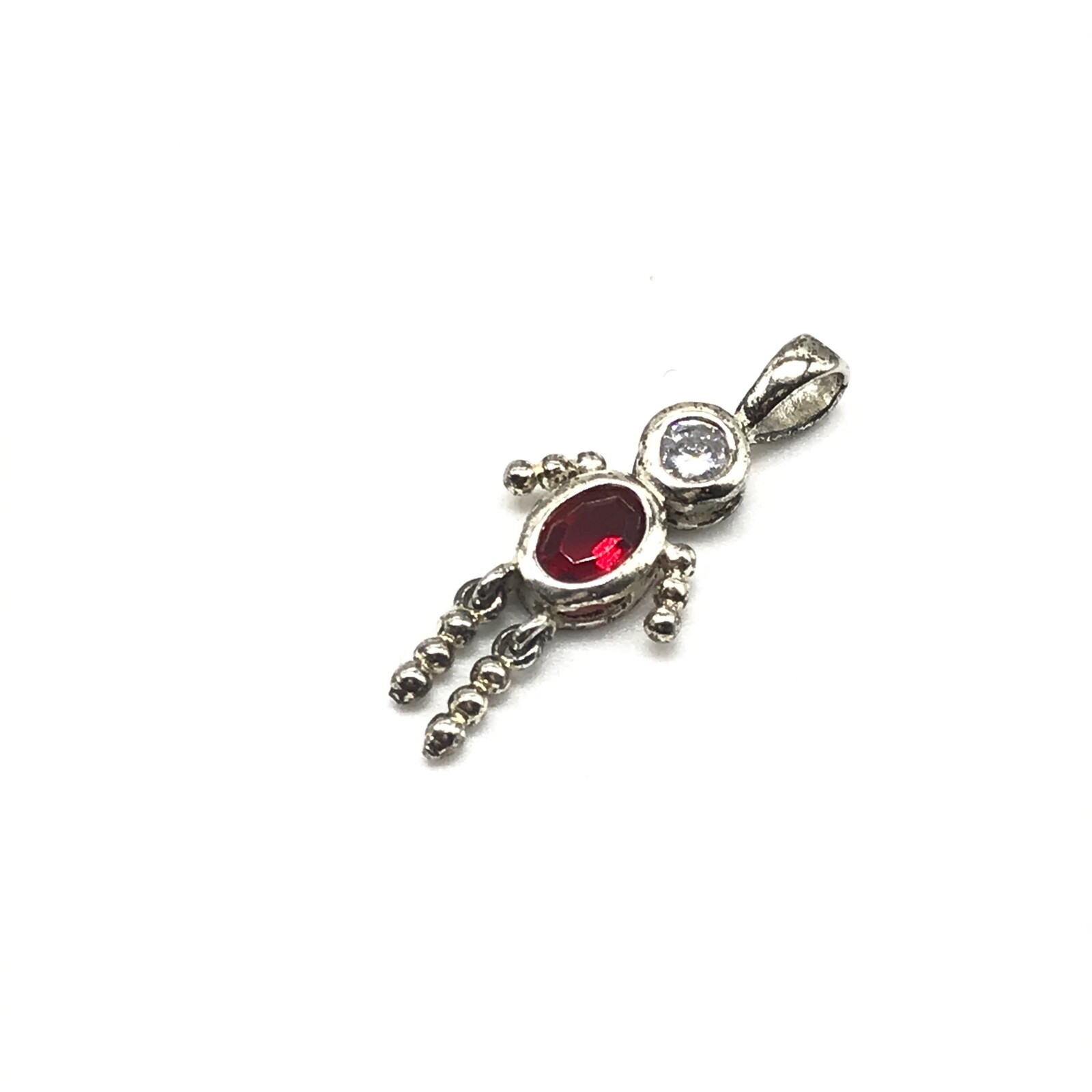 925 Sterling Silver Red CZ July Birthstone Stick Person Vintage Pendant
