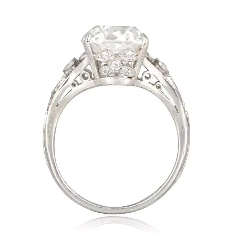 Antique 4CT Cushion Cut Lab Created Diamond Vintage Style Ring 14K White Gold FN