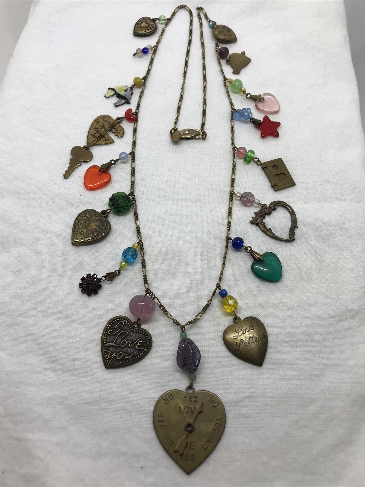 Vintage Glass Works Studio Brass & Glass Charms in Multi Colors Necklace 14