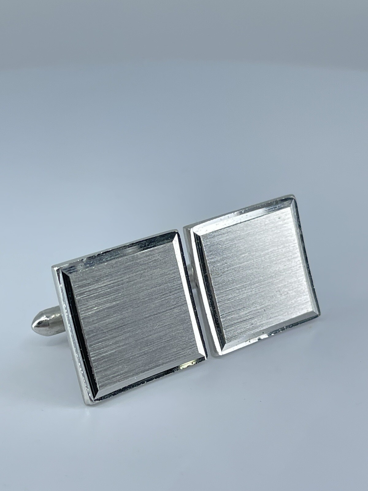 Vintage Swank cufflinks brushed and polished silver tone square design 3/4″