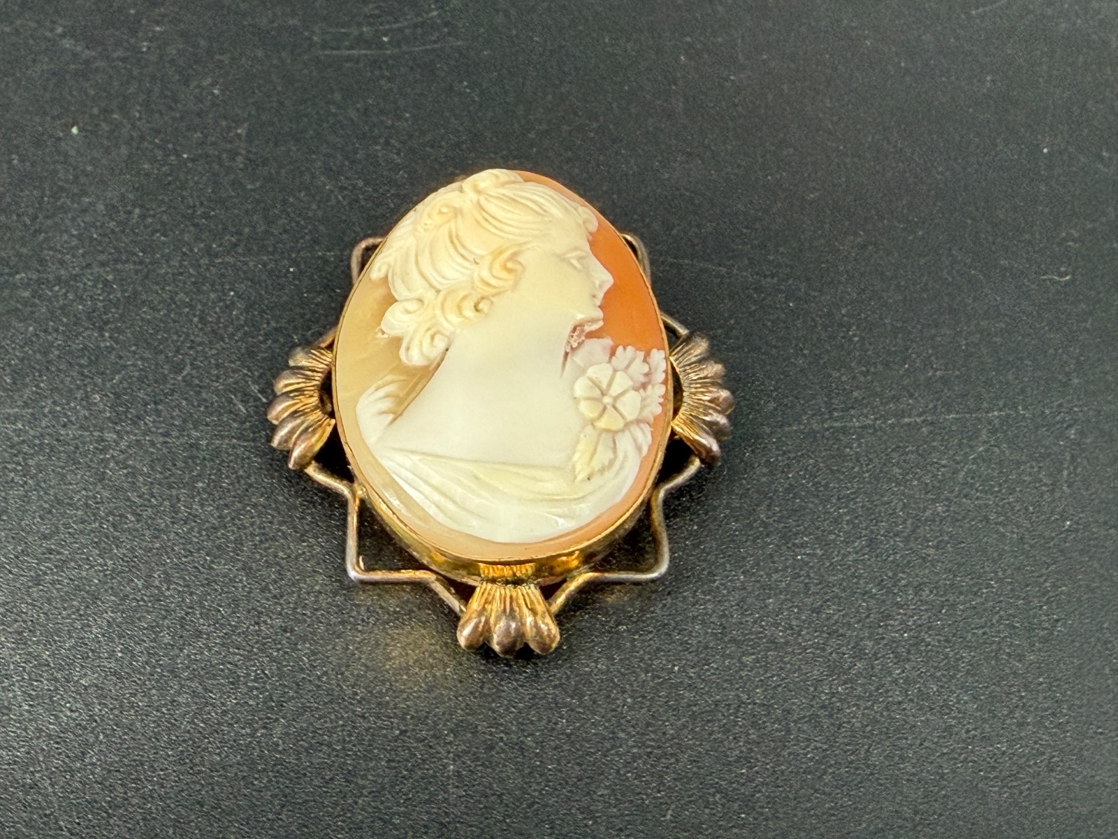 Vintage Shell Cameo Brooch Pendant 12K Gold Filled Lady Portrait Art Deco