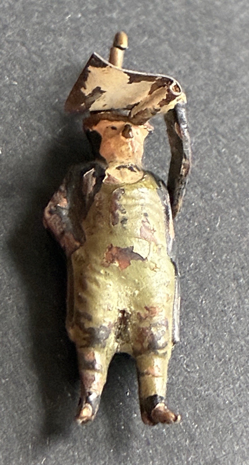 Antique Painted British Miniature Charm Figure, Englishman w Newspaper, Dickens