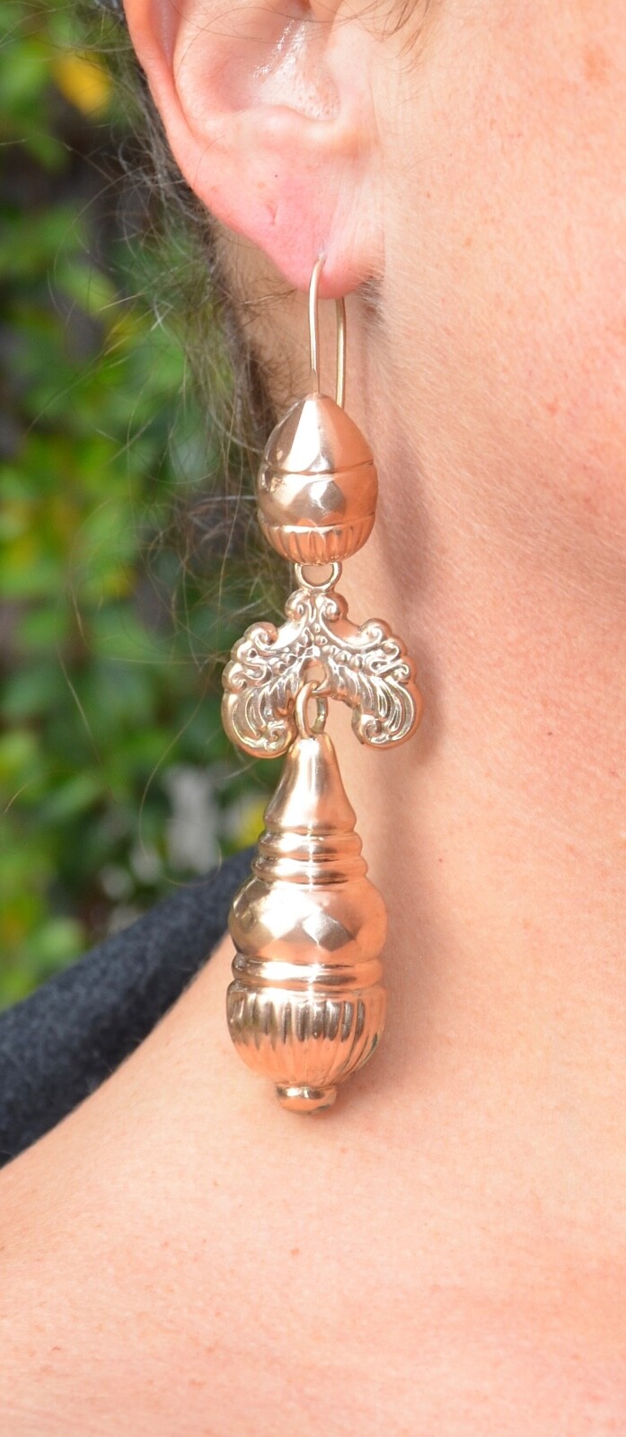 4.25 Inch Victorian 10k Rose Gold Day & Night Earrings