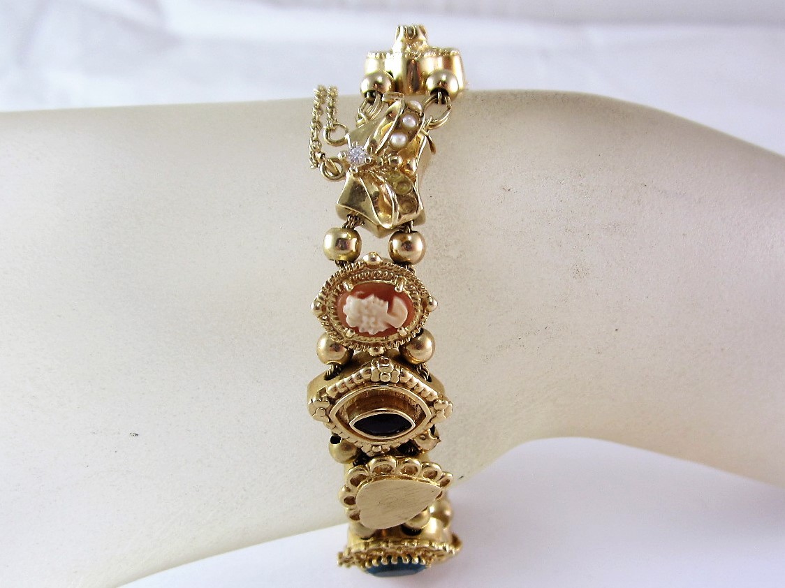 14K RICHARD KLEIN KLJCI GEMSTONE 13-SLIDE CHARM BRACELET 43.1G