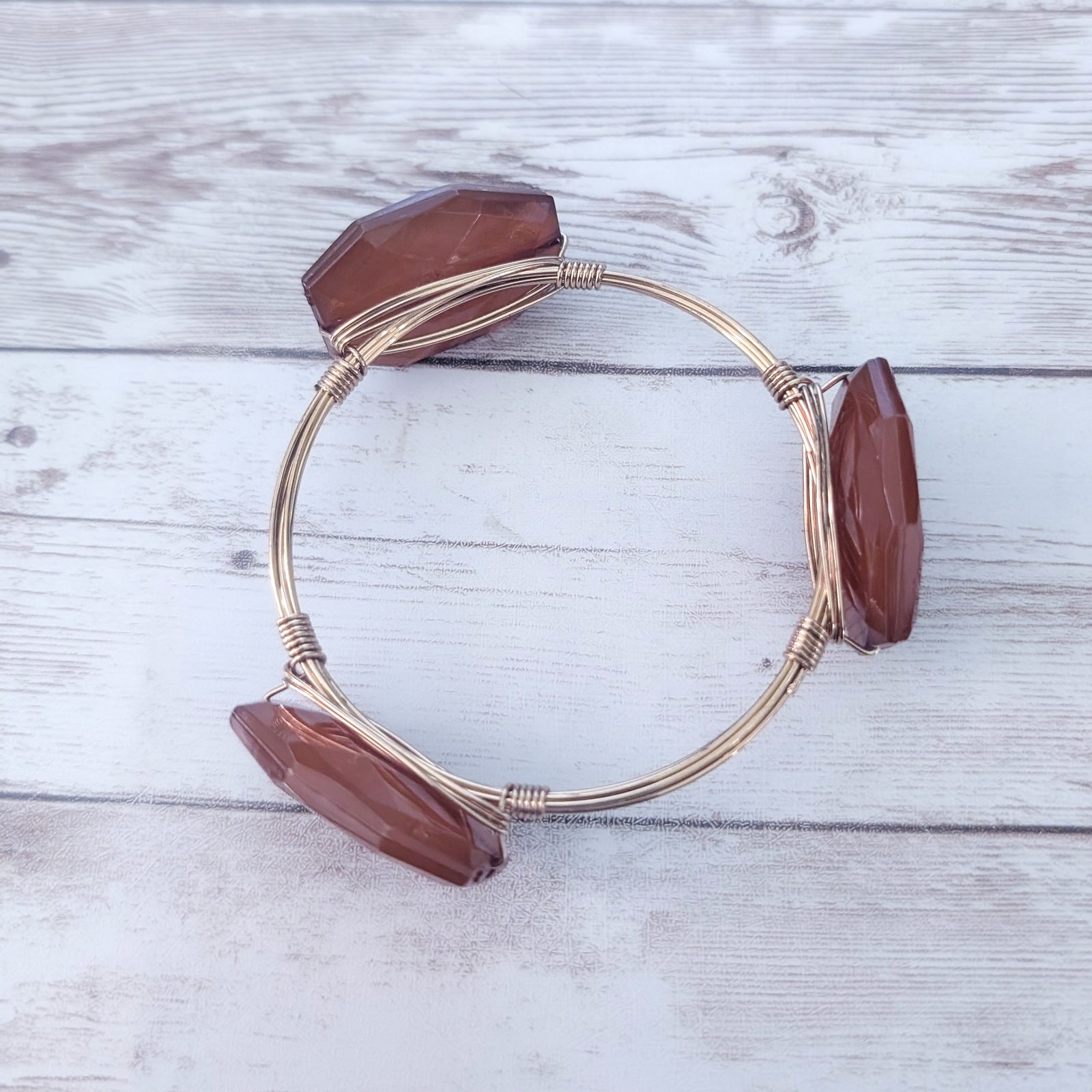 Gold Tone Statement Bracelet with Brown Faceted Accents