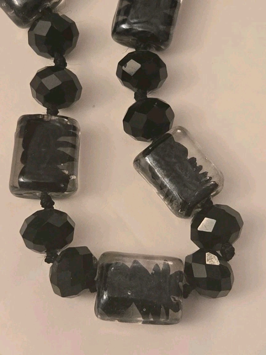 Antique Paris Necklace Black and Clear Glass Beads 1920s Flapper Xtra Long