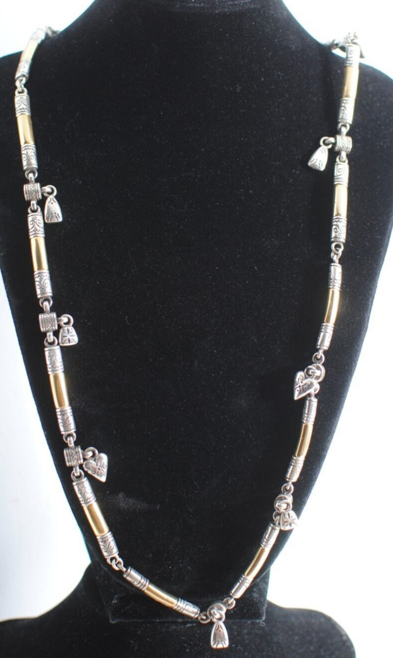 Retro Vintage Shiny Gold Tone Bar Link Chain with Small Charms Necklace 30”