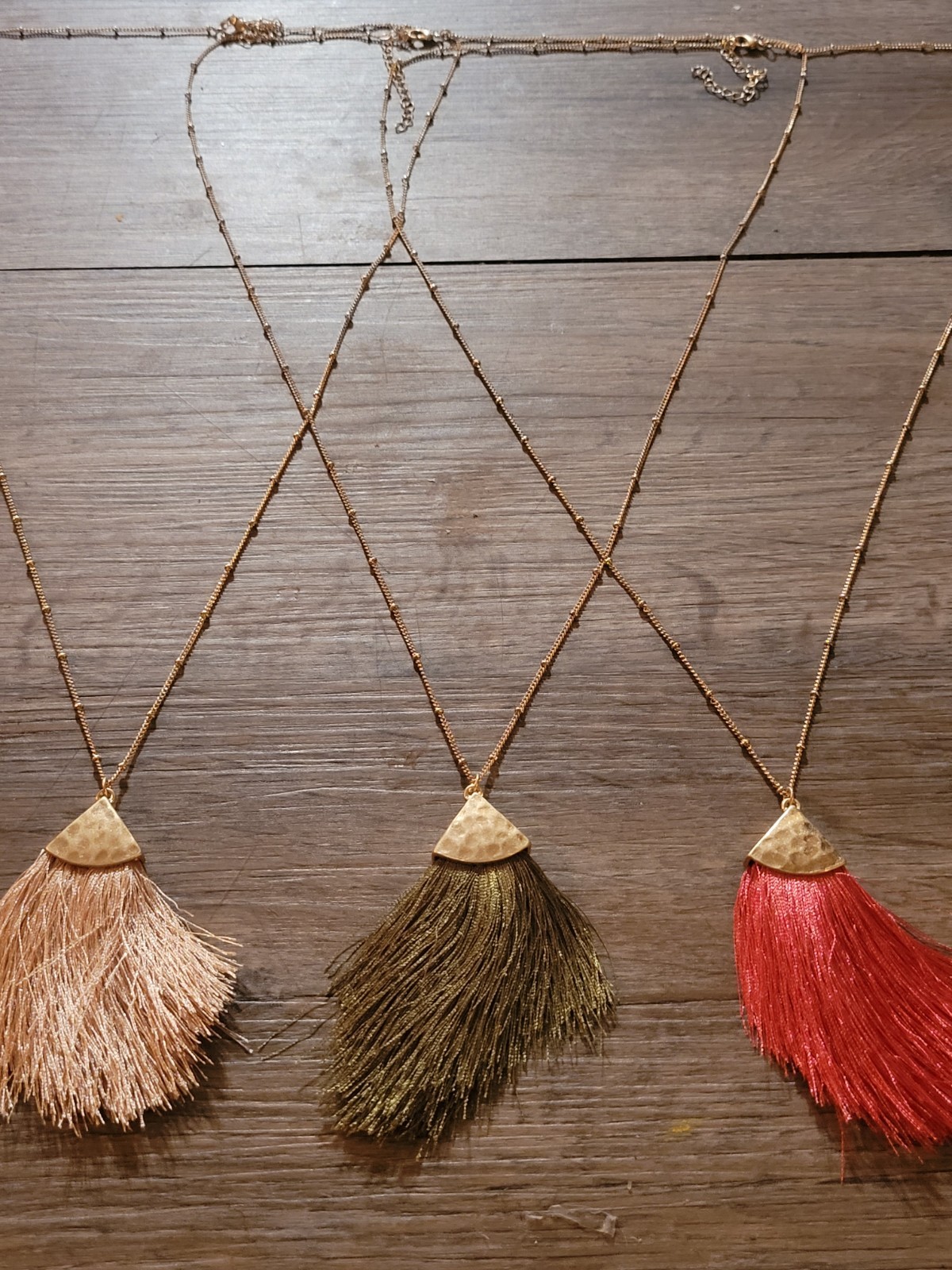 Lot of 3 Gold Tone Fringe Pendant Necklaces Costume Jewelry Vintage to Modern