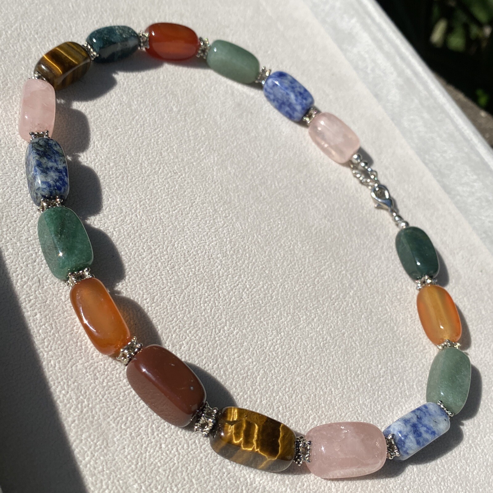 Vintage Necklace Rose Quartz Jade Tigers Eye Estate Fine Jewelry Pre-Owned
