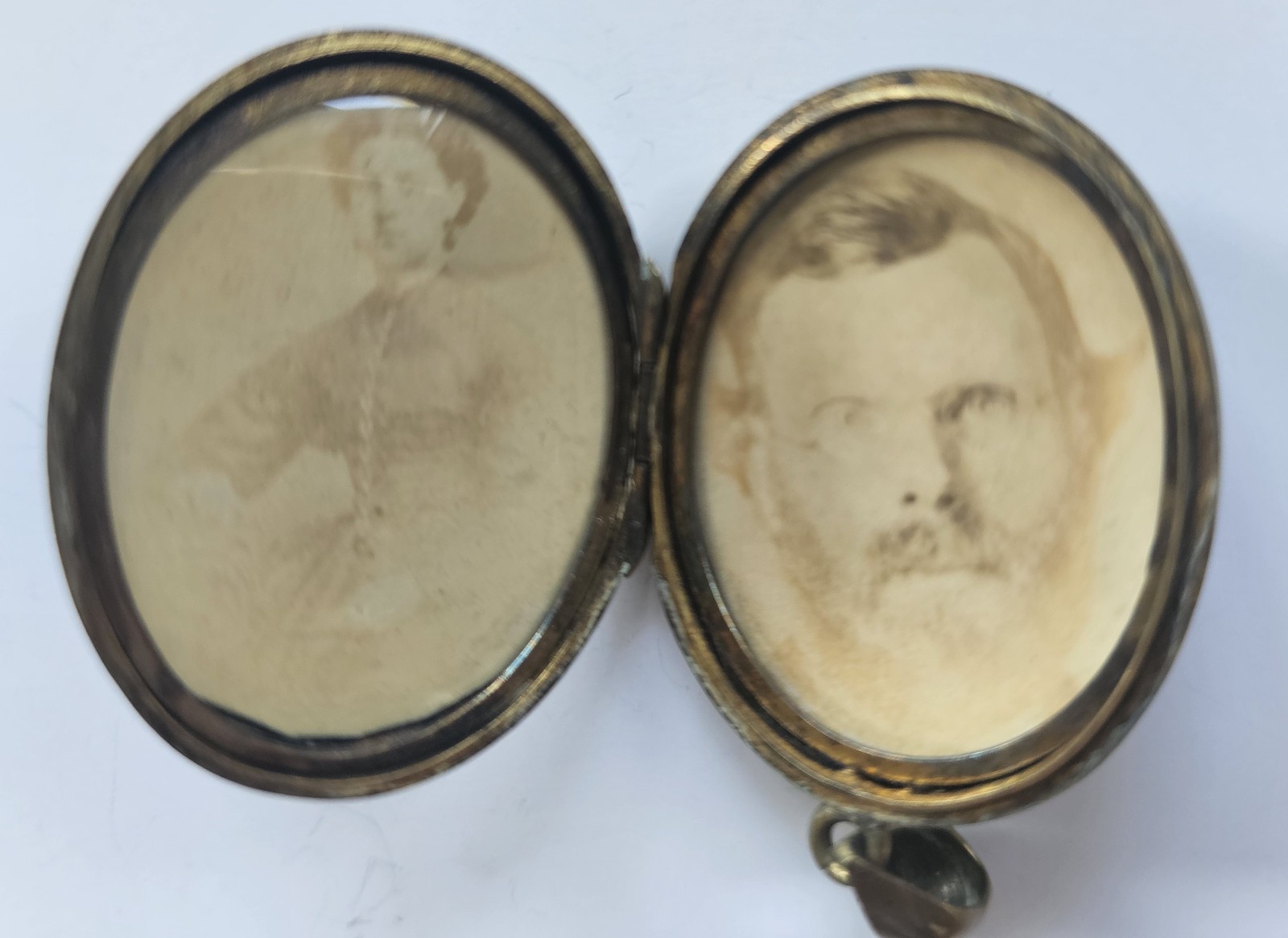 Brass Antique AEI symbol/monogram Victorian Photo Locket with bail & old photos