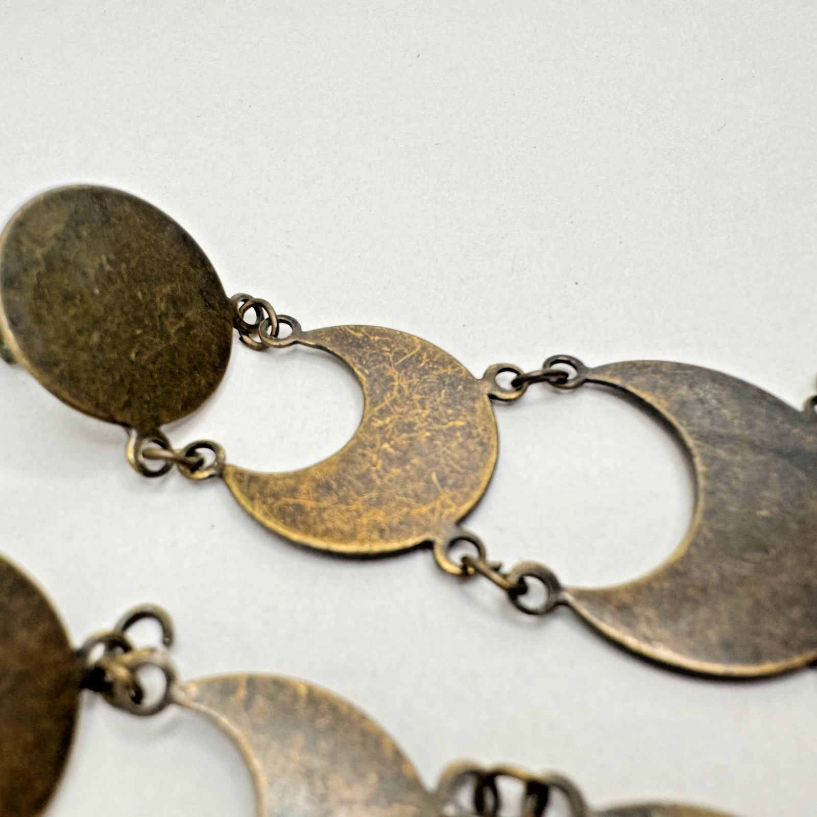 Vintage Brass Geometric Dangle Pierced Earrings Boho Mod Statement Tiered Disc