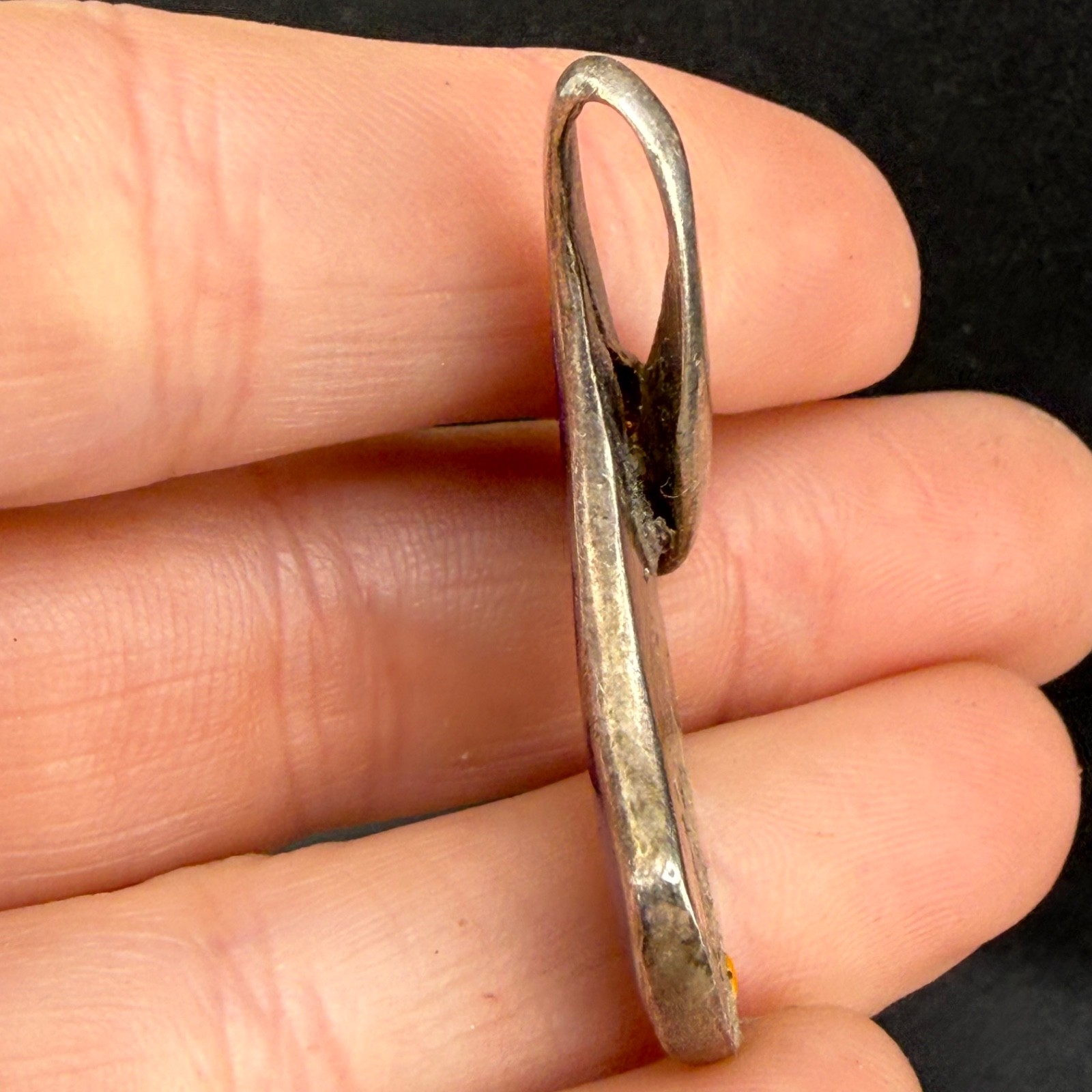 Vintage Sterling Silver Pendant Purple Polished Stone Inlay
