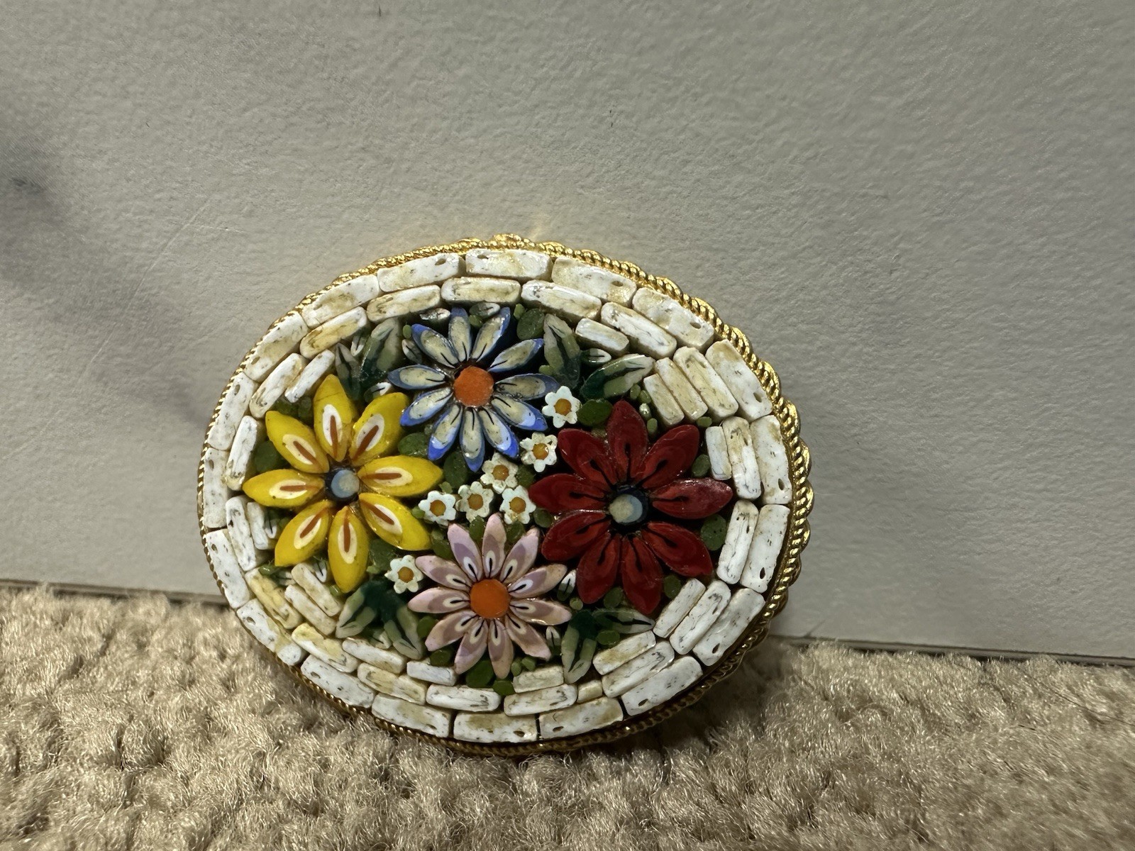 Italy Vintage 60s 70s 80s Roman Mosaic Brooch / European French Antique