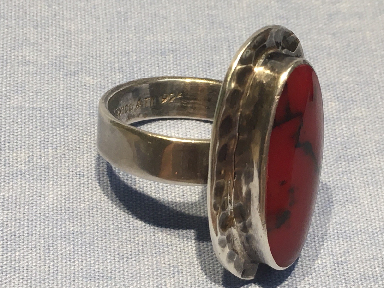 Vintage Sterling 925 Red Jasper Mexico ATI Size 7
