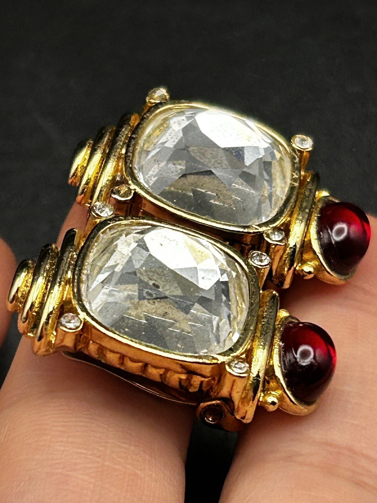 Orena Paris Signed French Vintage Crystal Faux Ruby Enamel Clip On Earrings