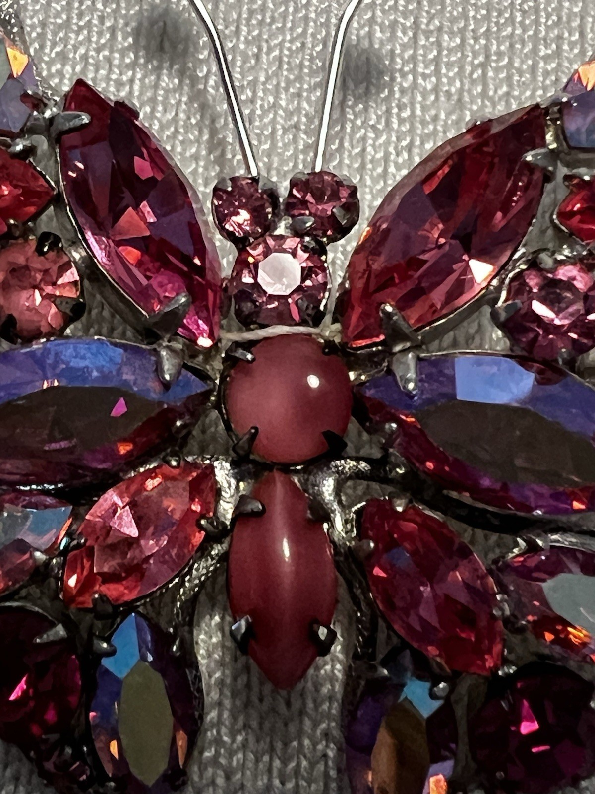Vintage Signed REGENCY Butterfly Pink Rhinestone Figural Brooch Pin Silver Tone