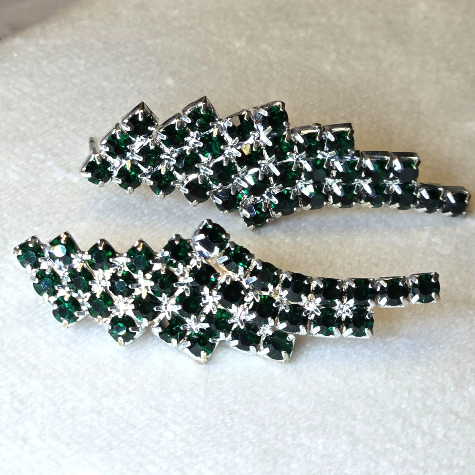 VTG Sterling Emerald Green Rhinestone Earrings Chandelier Waterfall Design 925