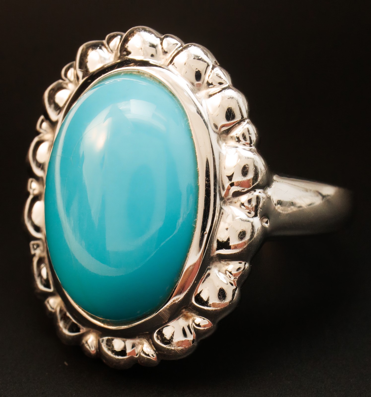 Size 8 Sleeping Beauty Clean Blue Turquoise Glossy Sterling Silver Ring