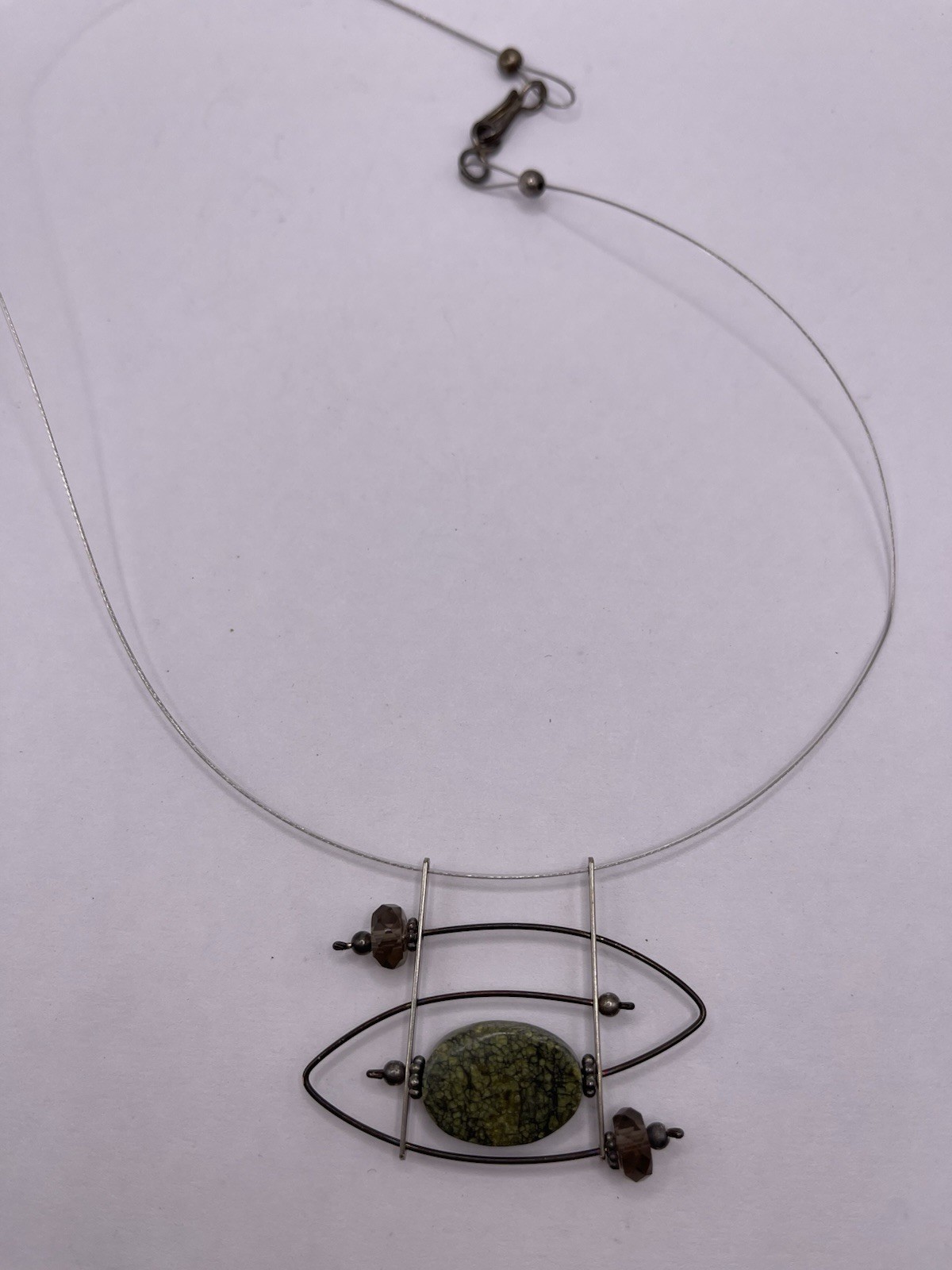 Vintage Modernist Artisan Necklace Choker Gemstone Pendant Clasp Sterling