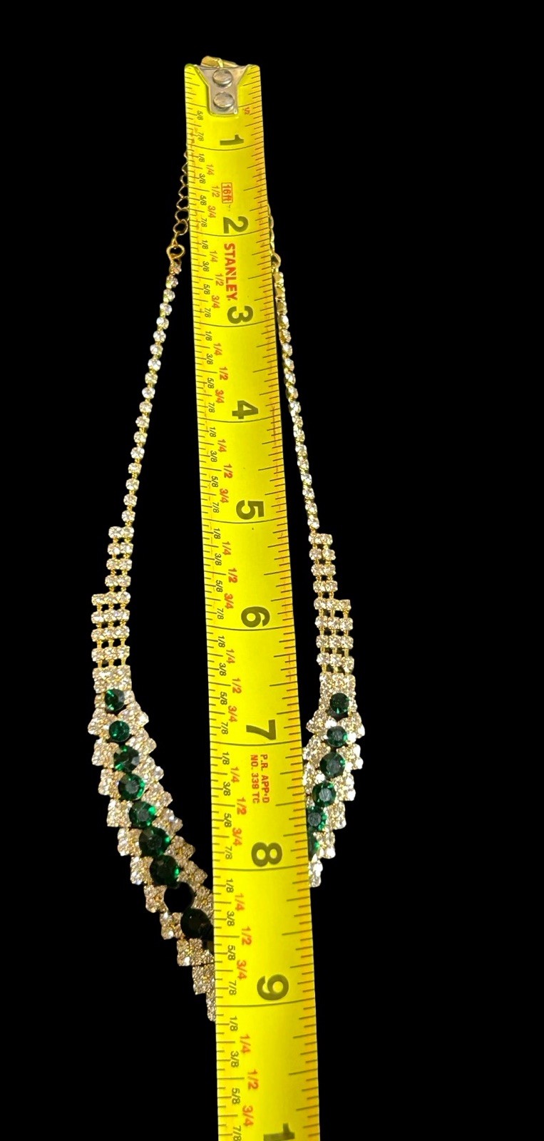 Faux Emerald Green Crystal Rhinestone Collar Bib Statement Necklace Golden