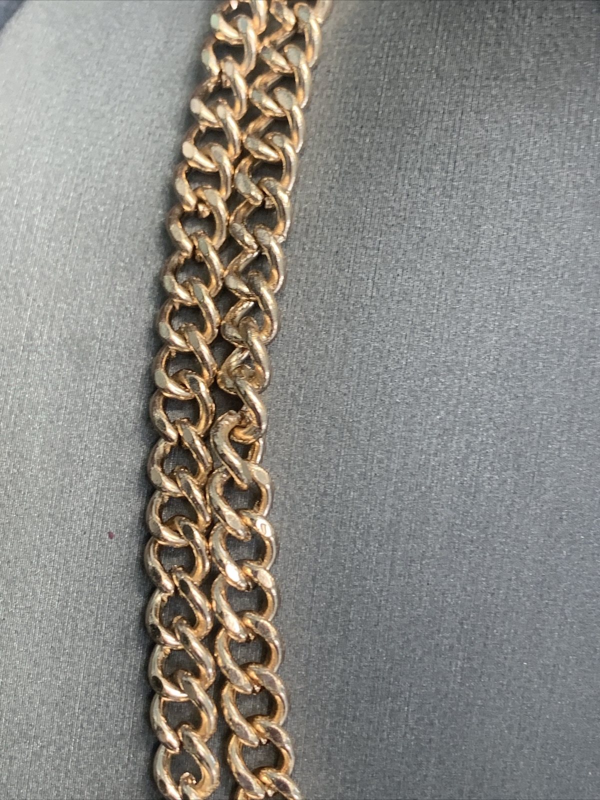 Vintage Teal Blue, Golden Chain, Bib Statement Necklace 18”