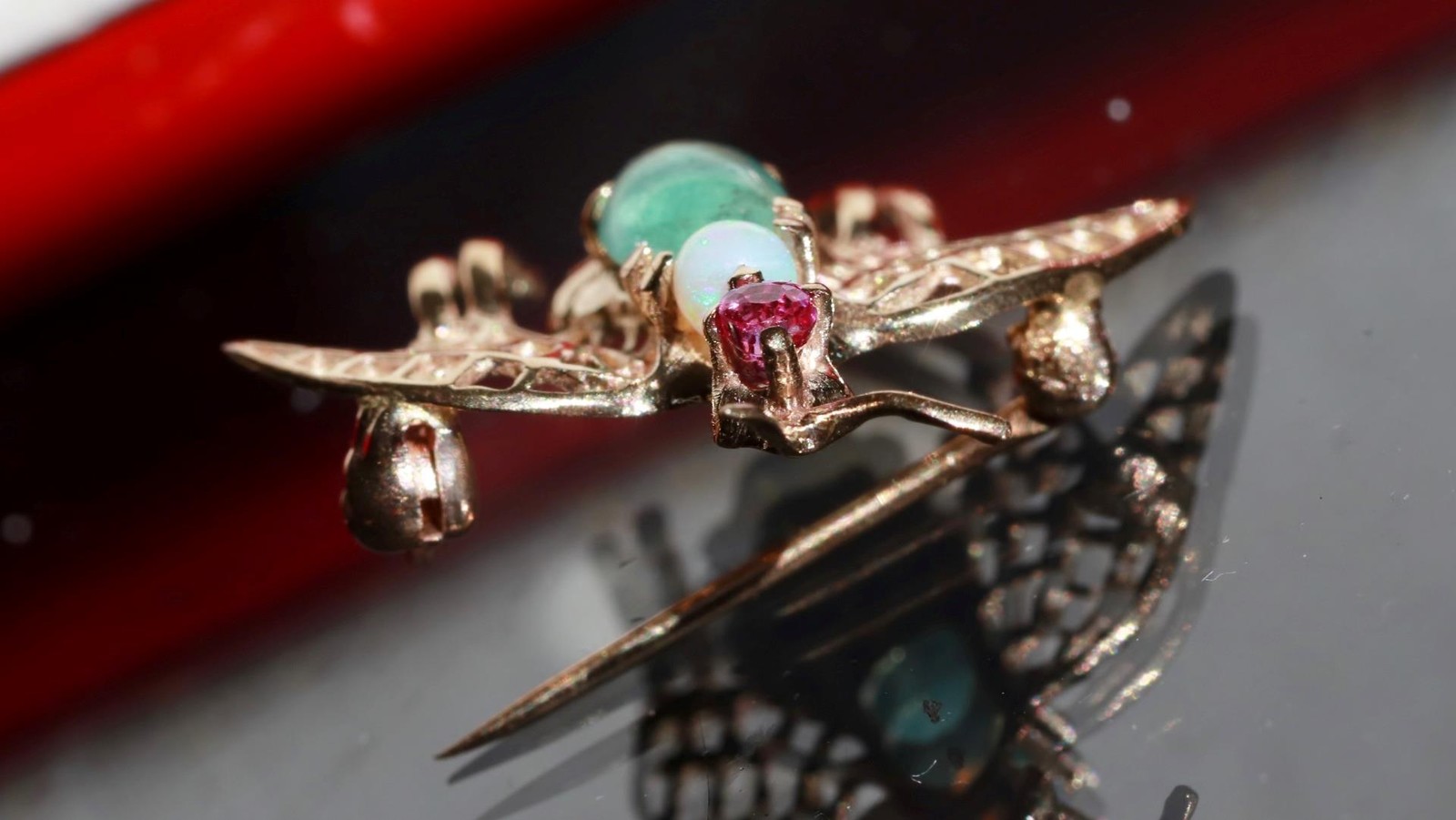 14k yellow gold brooch 0.90ct natural multi gemstone 0.97″ bee pin 2.24gr N3140